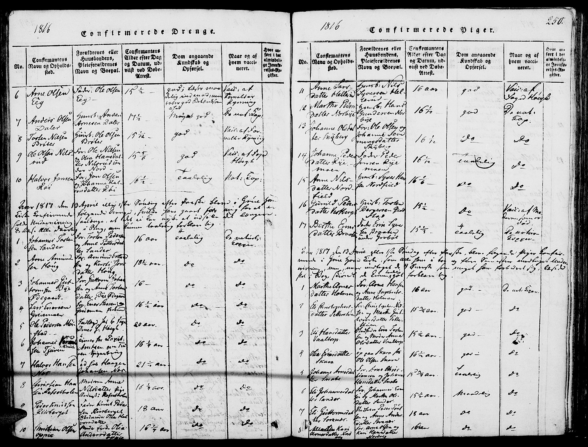 Grue prestekontor, AV/SAH-PREST-036/H/Ha/Haa/L0006: Ministerialbok nr. 6, 1814-1830, s. 250