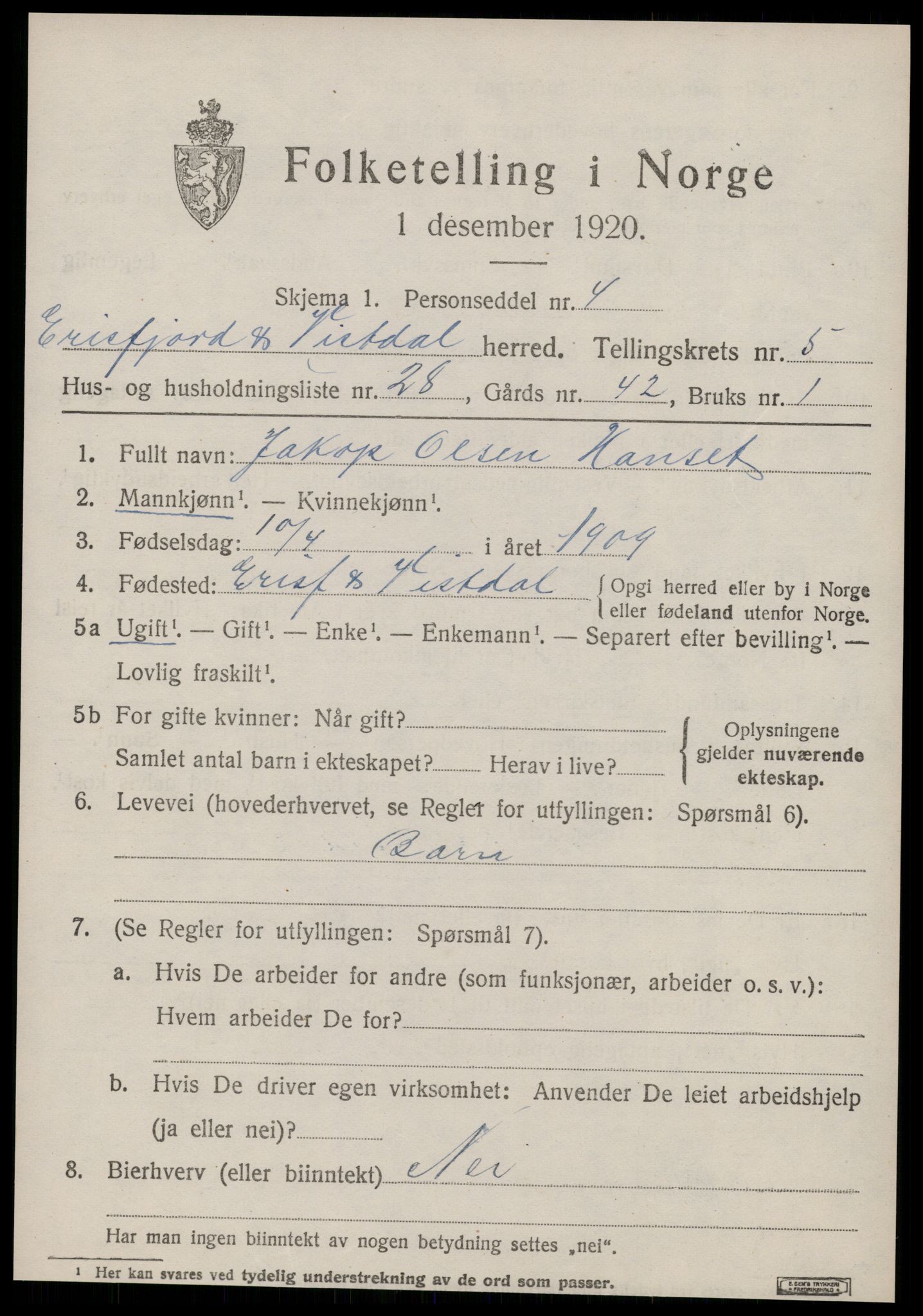 SAT, Folketelling 1920 for 1542 Eresfjord og Vistdal herred, 1920, s. 2769