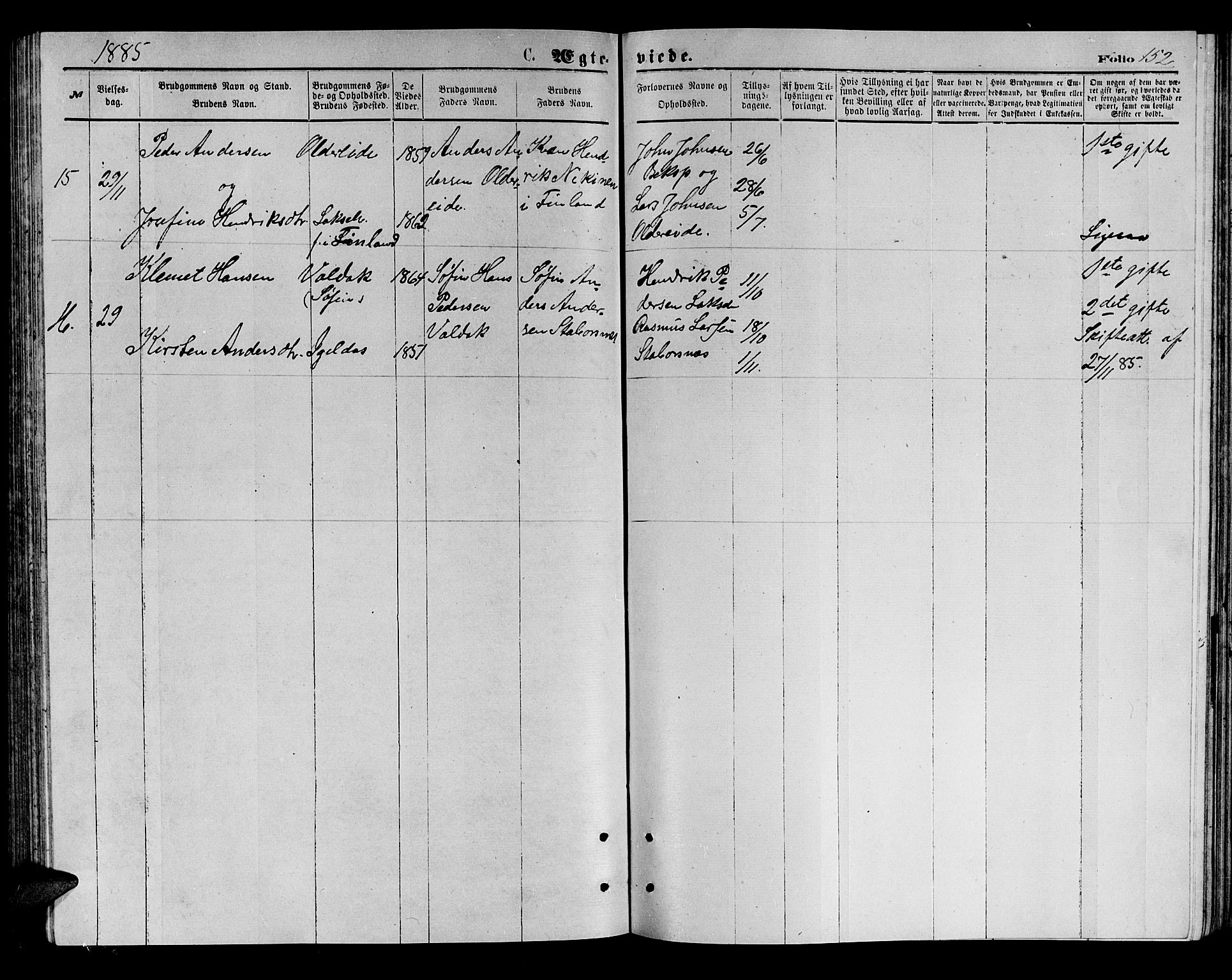 Kistrand/Porsanger sokneprestembete, AV/SATØ-S-1351/H/Hb/L0003.klokk: Klokkerbok nr. 3, 1874-1885, s. 152