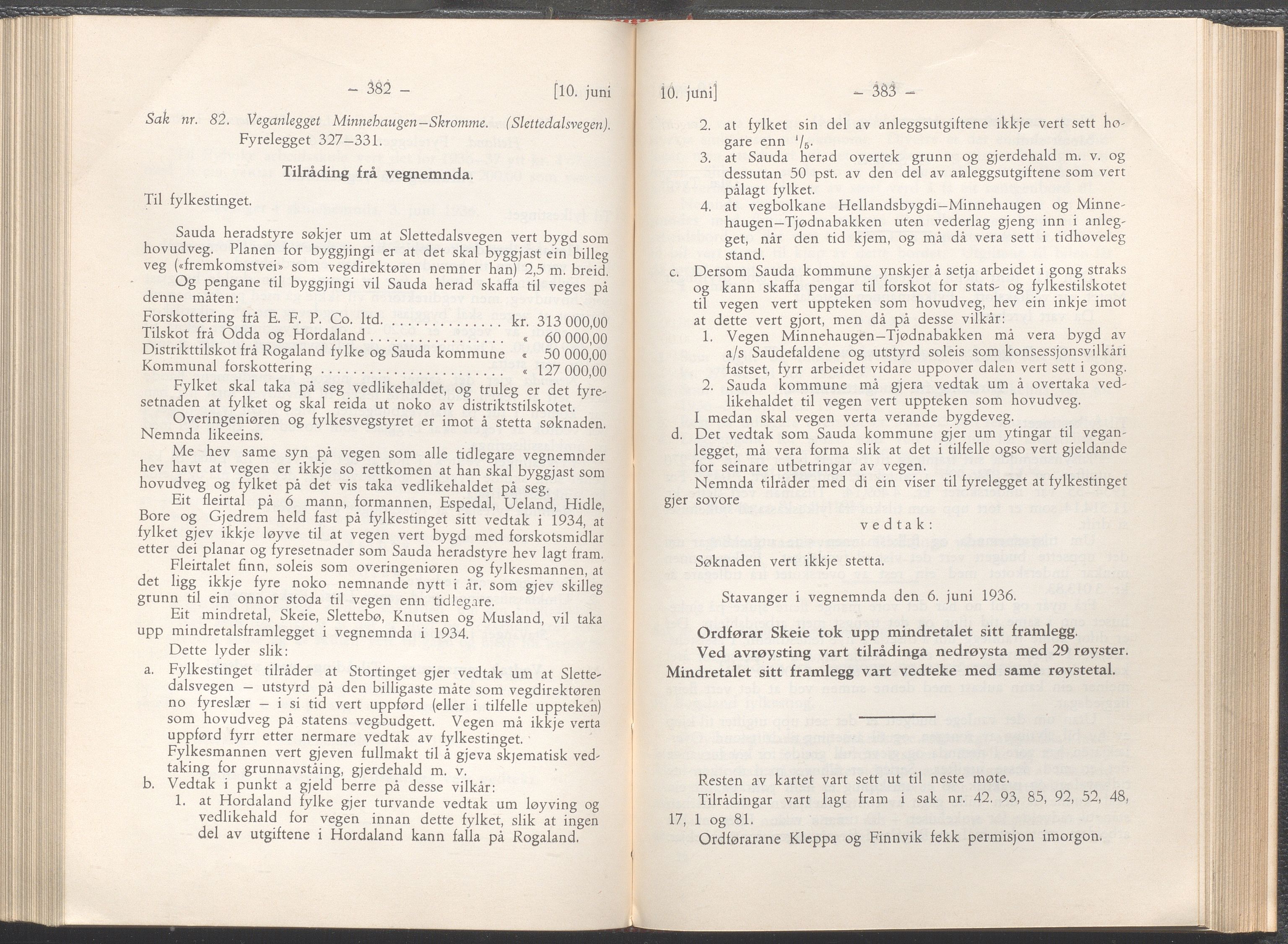 Rogaland fylkeskommune - Fylkesrådmannen , IKAR/A-900/A/Aa/Aaa/L0055: Møtebok , 1936, s. 382-383