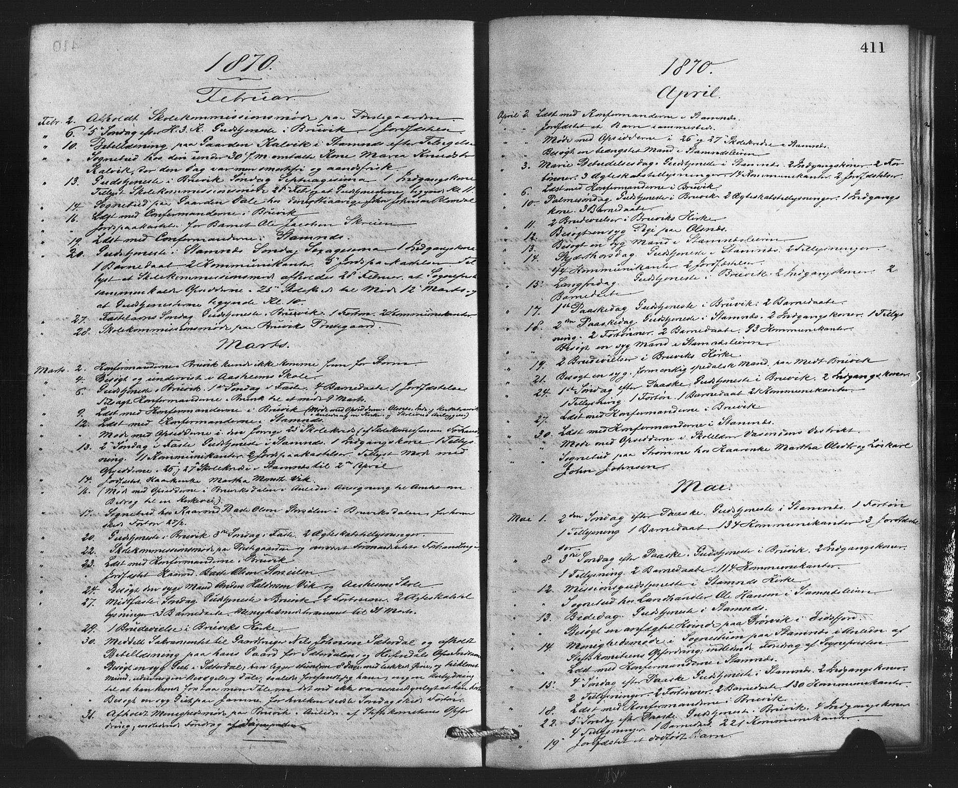 Bruvik Sokneprestembete, AV/SAB-A-74701/H/Haa: Ministerialbok nr. A 1, 1869-1877, s. 411