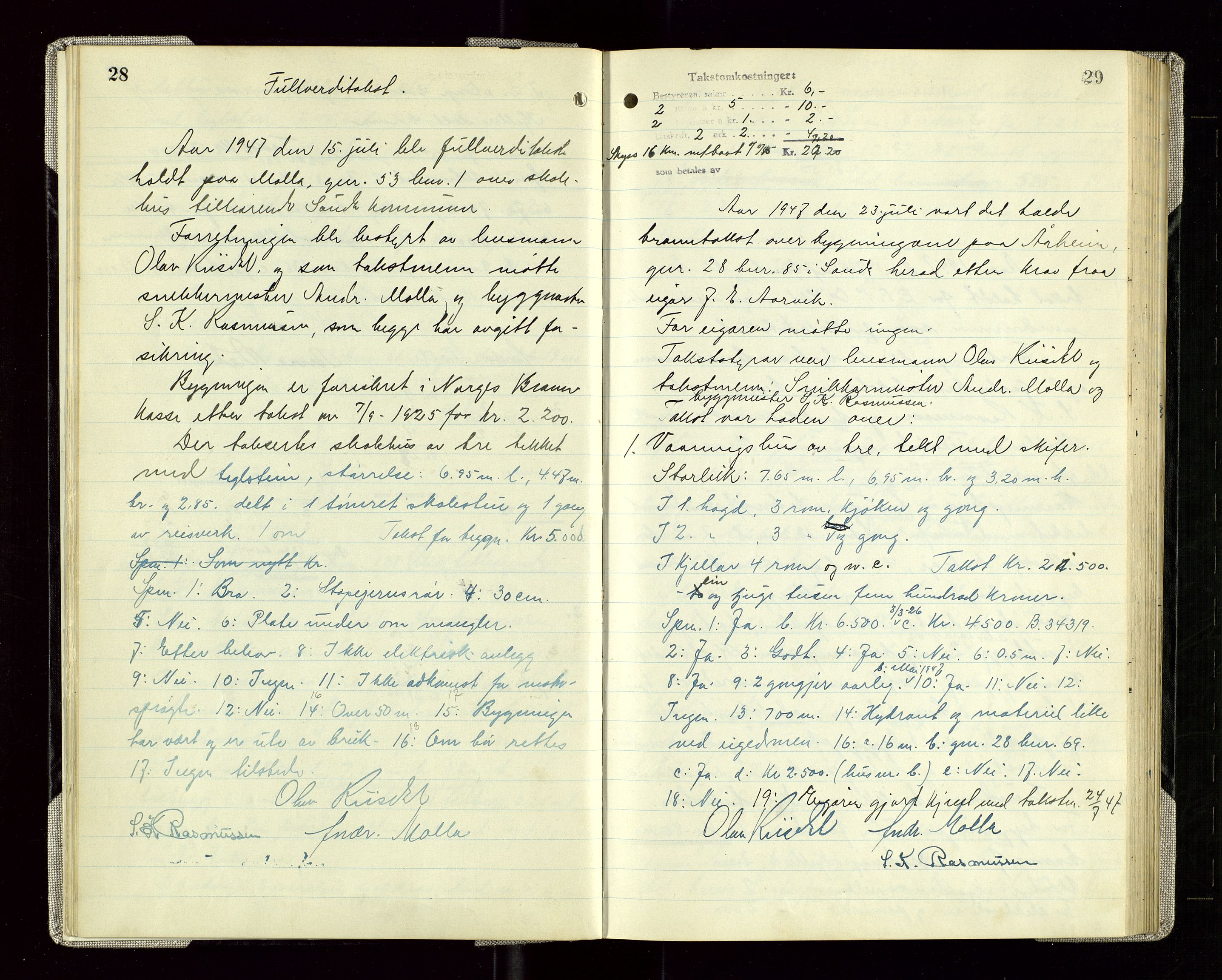 Sauda lensmannskontor, AV/SAST-A-100177/Goa/L0005: "Branntakstprotokoll for Sauda lensmannsdistrikt", 1946-1955, s. 28-29