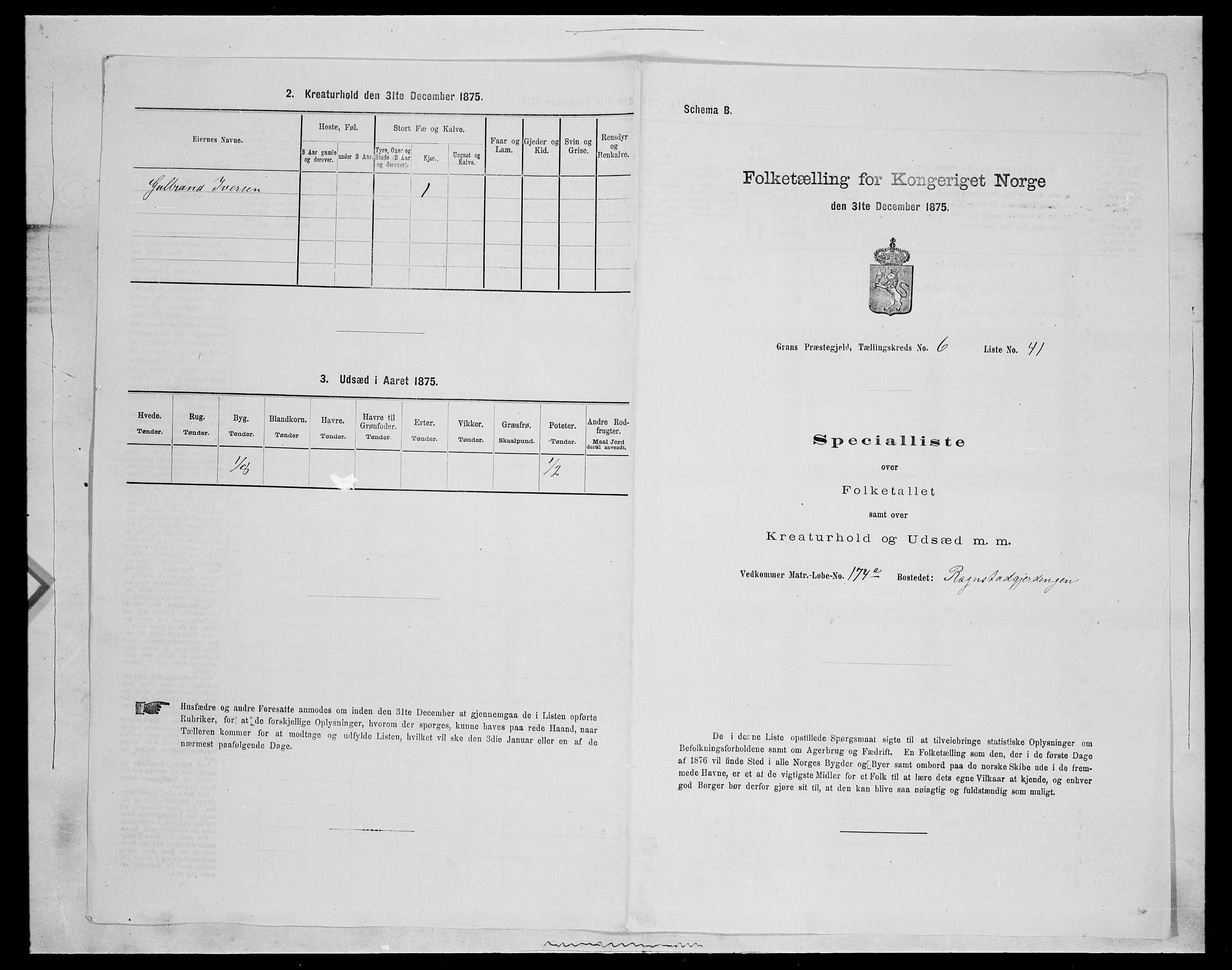 SAH, Folketelling 1875 for 0534P Gran prestegjeld, 1875, s. 1101