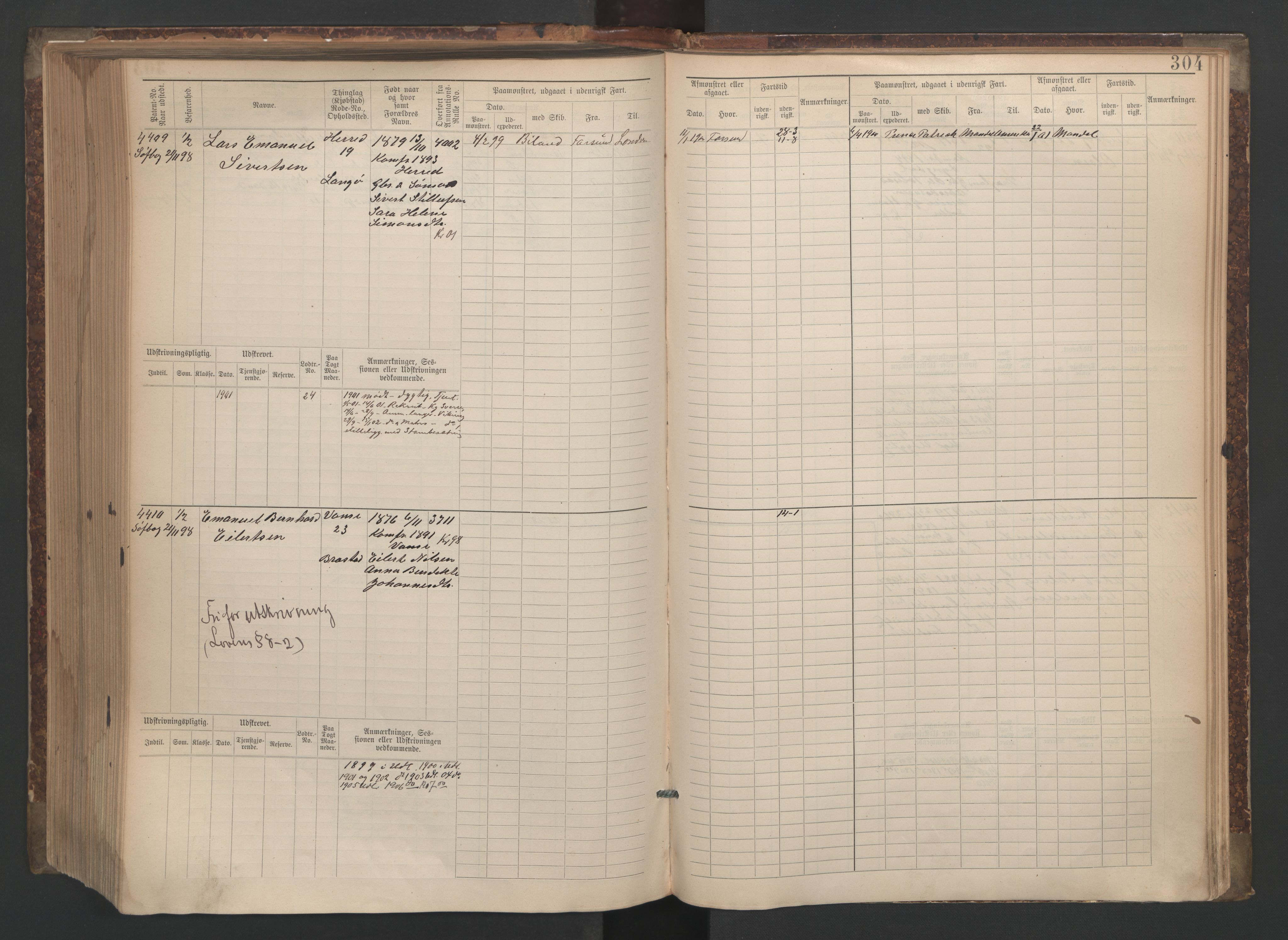 Farsund mønstringskrets, AV/SAK-2031-0017/F/Fb/L0006: Hovedrulle nr 3805-4478, M-9, 1890-1930, s. 305