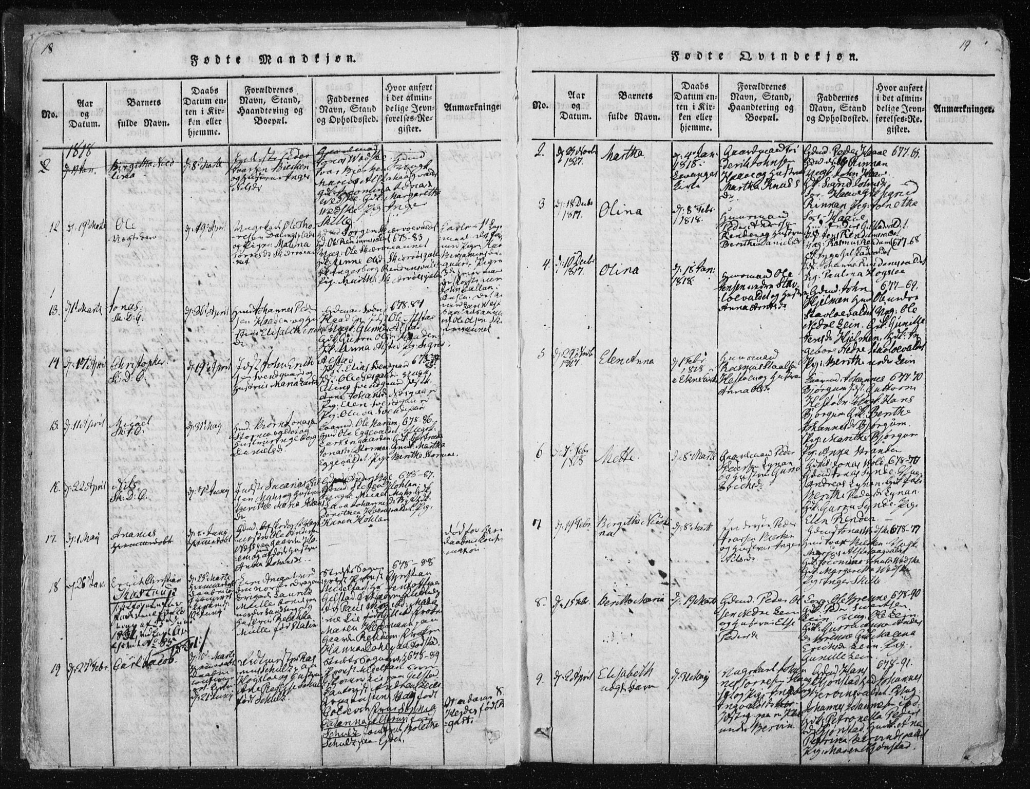 Ministerialprotokoller, klokkerbøker og fødselsregistre - Nord-Trøndelag, SAT/A-1458/717/L0148: Ministerialbok nr. 717A04 /1, 1816-1825, s. 18-19