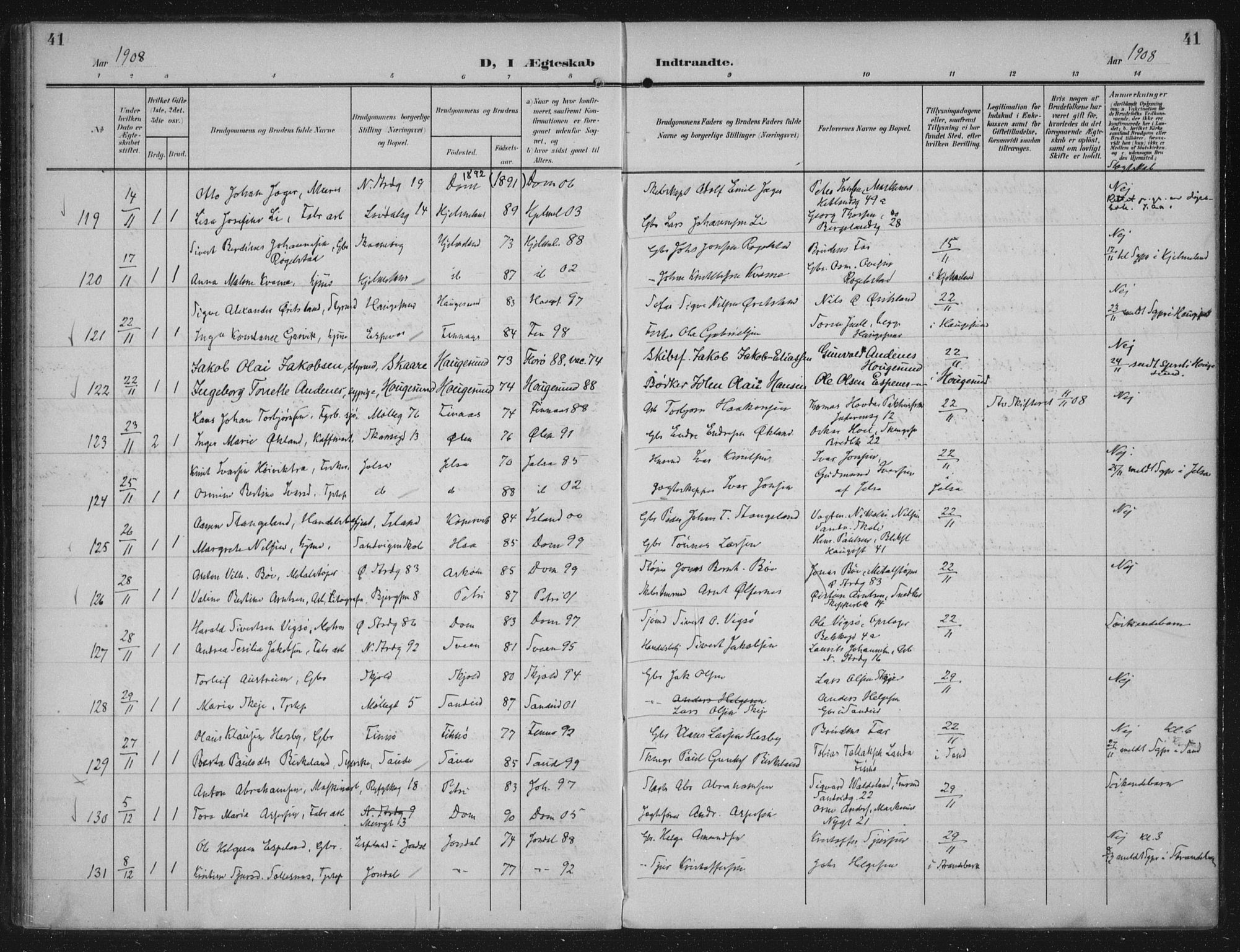 Domkirken sokneprestkontor, AV/SAST-A-101812/002/A/L0016: Ministerialbok nr. A 33, 1905-1922, s. 41