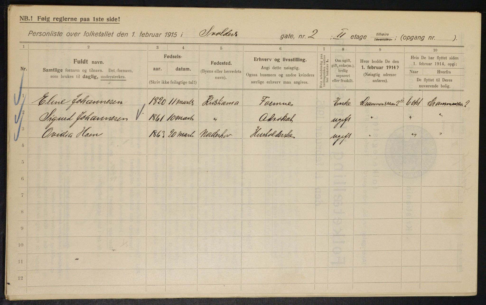 OBA, Kommunal folketelling 1.2.1915 for Kristiania, 1915, s. 106492