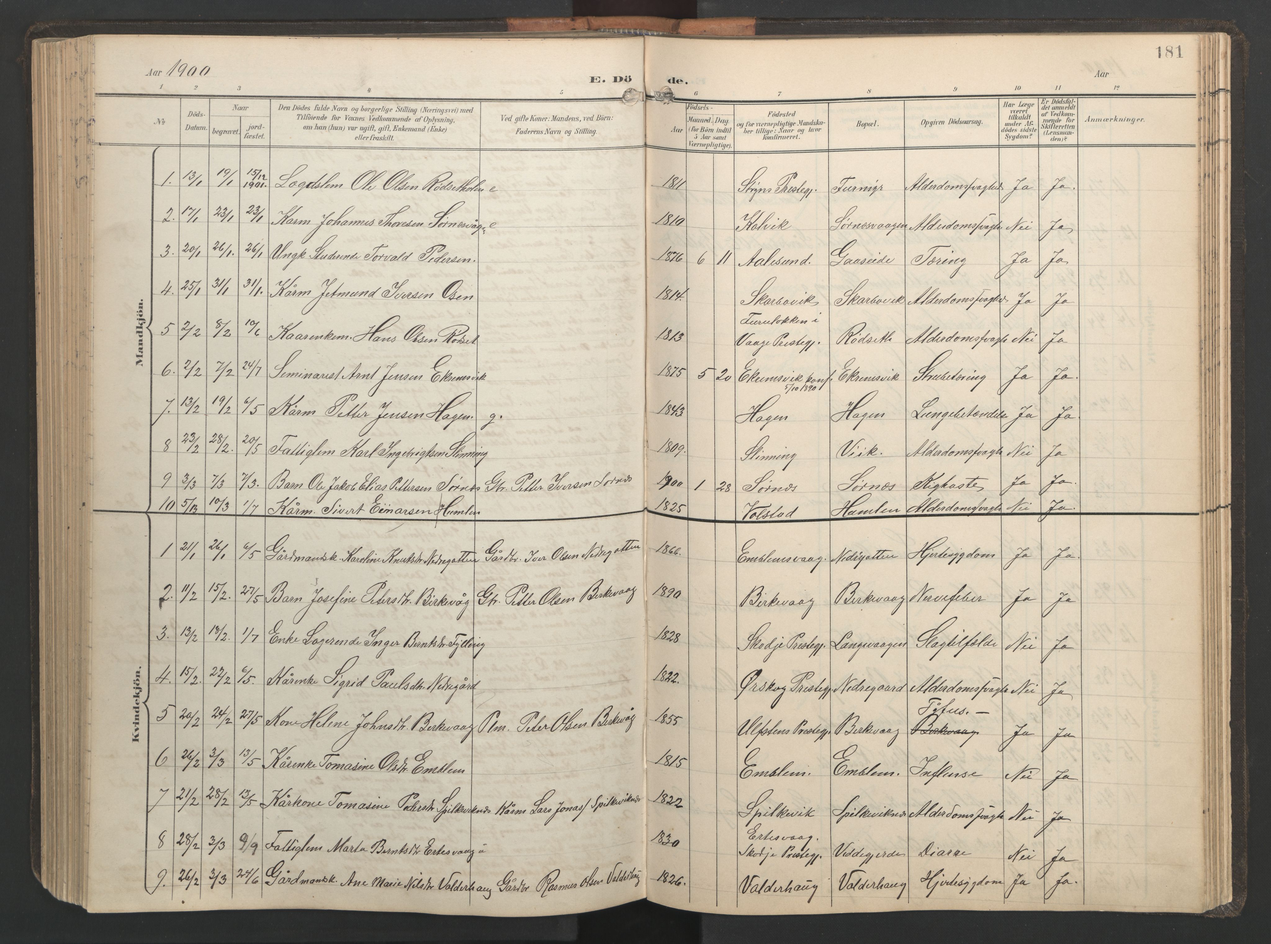 Ministerialprotokoller, klokkerbøker og fødselsregistre - Møre og Romsdal, SAT/A-1454/528/L0433: Klokkerbok nr. 528C14, 1899-1922, s. 181