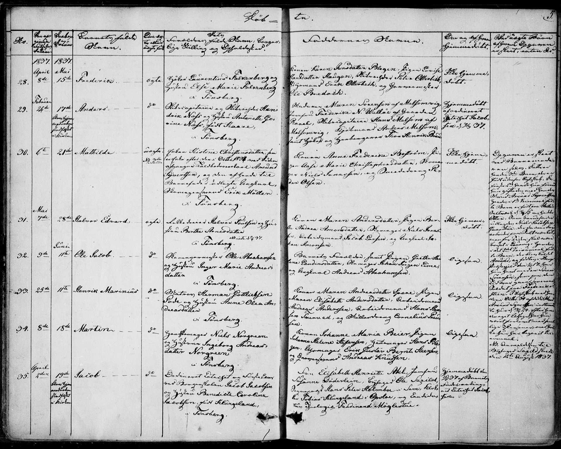 Tønsberg kirkebøker, AV/SAKO-A-330/F/Fa/L0006: Ministerialbok nr. I 6, 1836-1844, s. 5