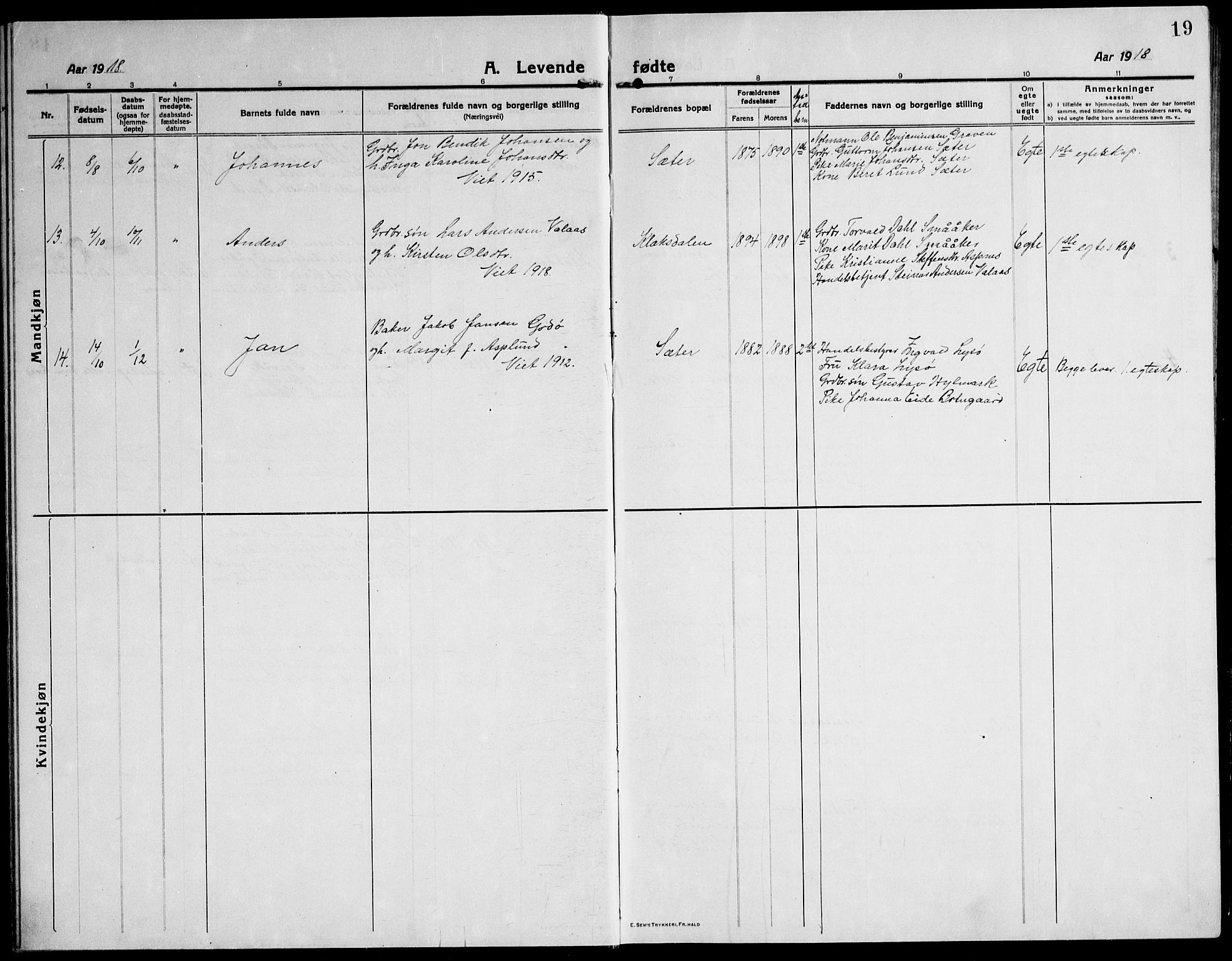 Ministerialprotokoller, klokkerbøker og fødselsregistre - Sør-Trøndelag, SAT/A-1456/651/L0648: Klokkerbok nr. 651C02, 1915-1945, s. 19