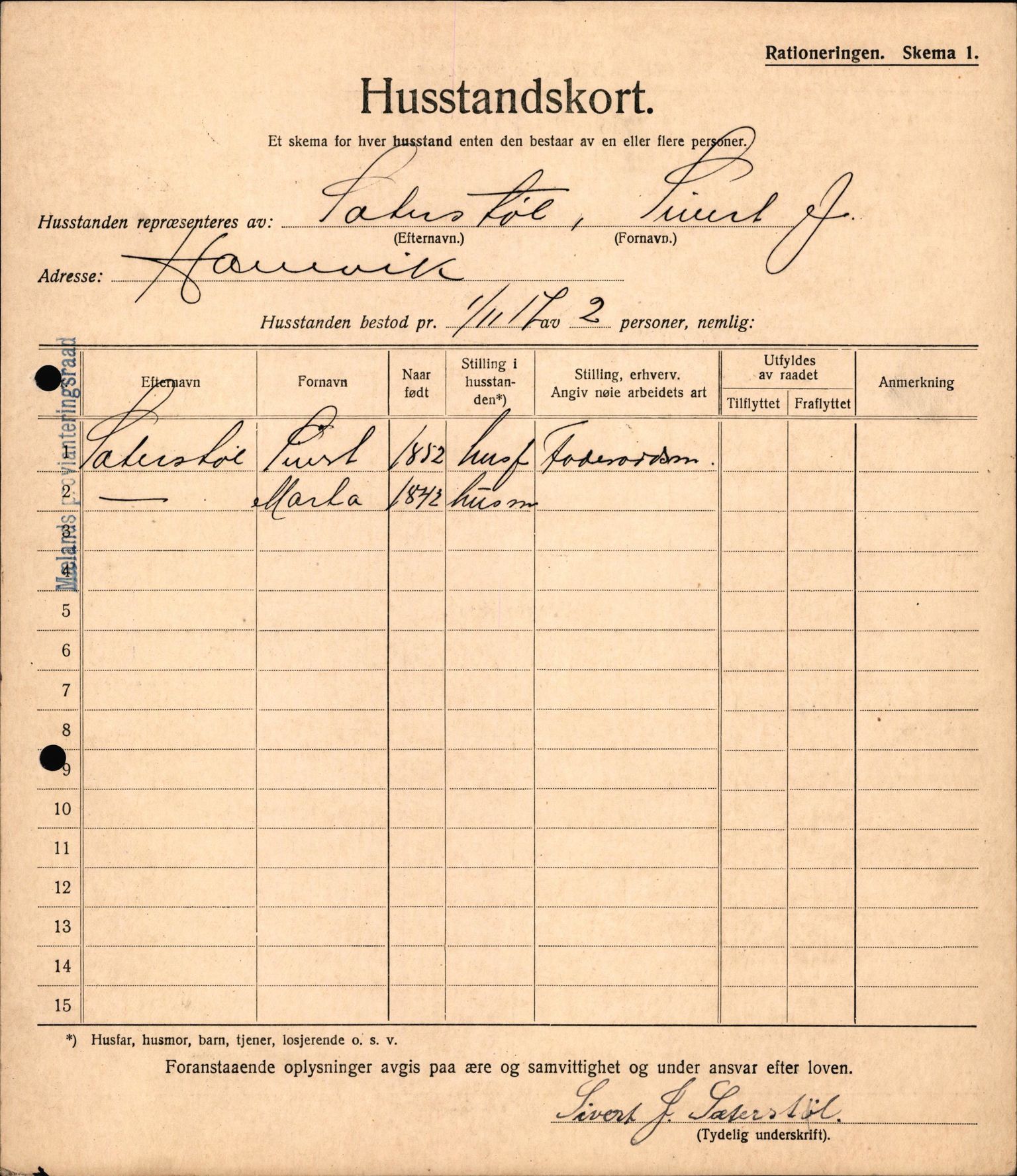 IKAH, Meland kommune, Provianteringsrådet, Husstander per 01.11.1917, 1917-1918, s. 5