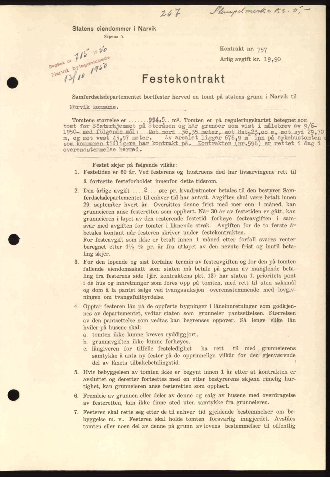 Narvik sorenskriveri, SAT/A-0002/1/2/2C/2Ca: Pantebok nr. A26, 1950-1950, Dagboknr: 715/1950