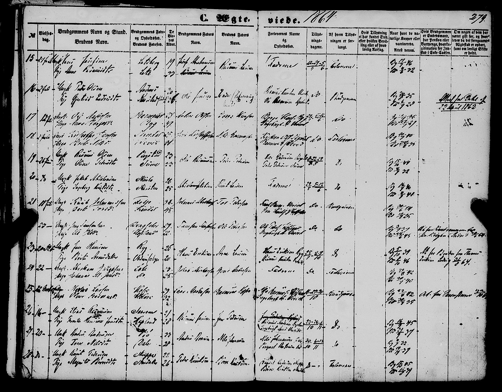 Gloppen sokneprestembete, AV/SAB-A-80101/H/Haa/Haaa/L0009: Ministerialbok nr. A 9, 1855-1870, s. 279
