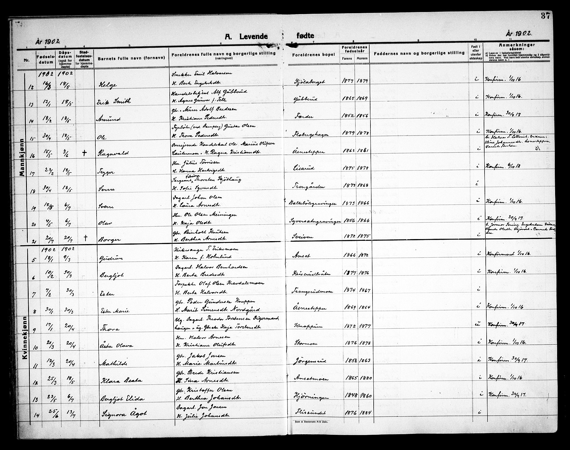 Åsnes prestekontor, AV/SAH-PREST-042/H/Ha/Haa/L0000C: Ministerialbok nr. 0A, 1890-1929, s. 37