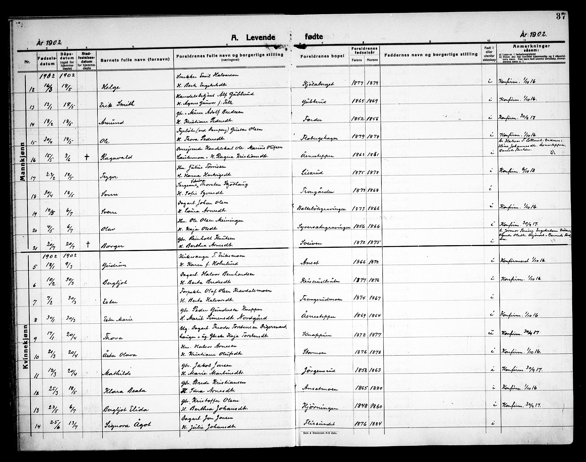 Åsnes prestekontor, SAH/PREST-042/H/Ha/Haa/L0000C: Ministerialbok nr. 0A, 1890-1929, s. 37