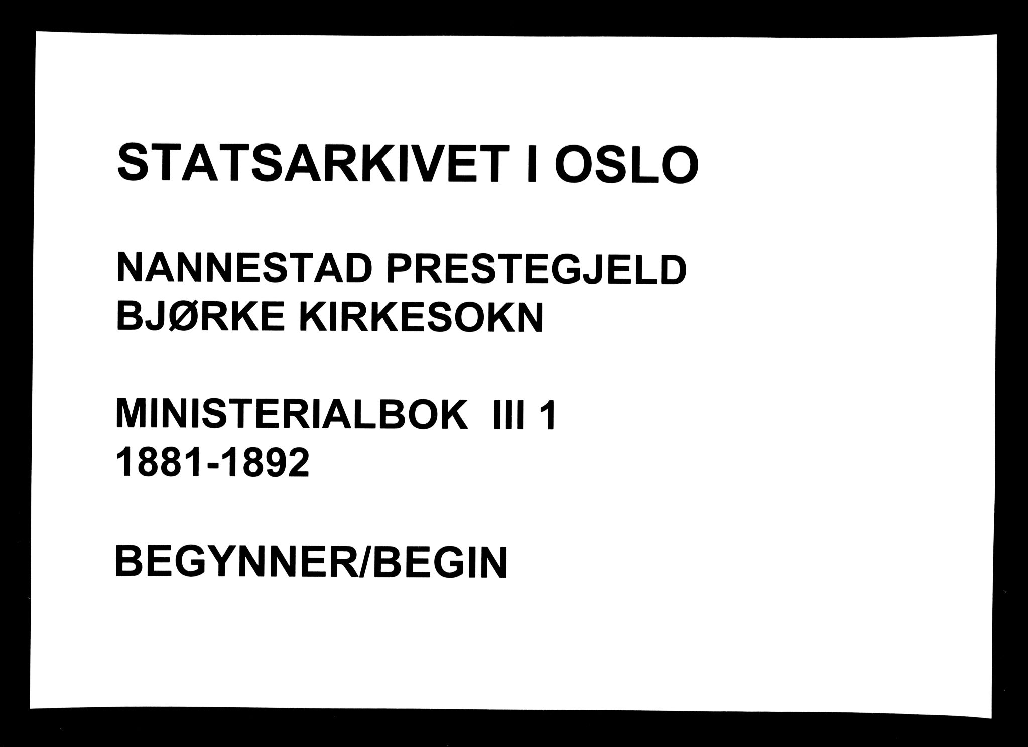 Nannestad prestekontor Kirkebøker, AV/SAO-A-10414a/F/Fc/L0001: Ministerialbok nr. III 1, 1881-1892