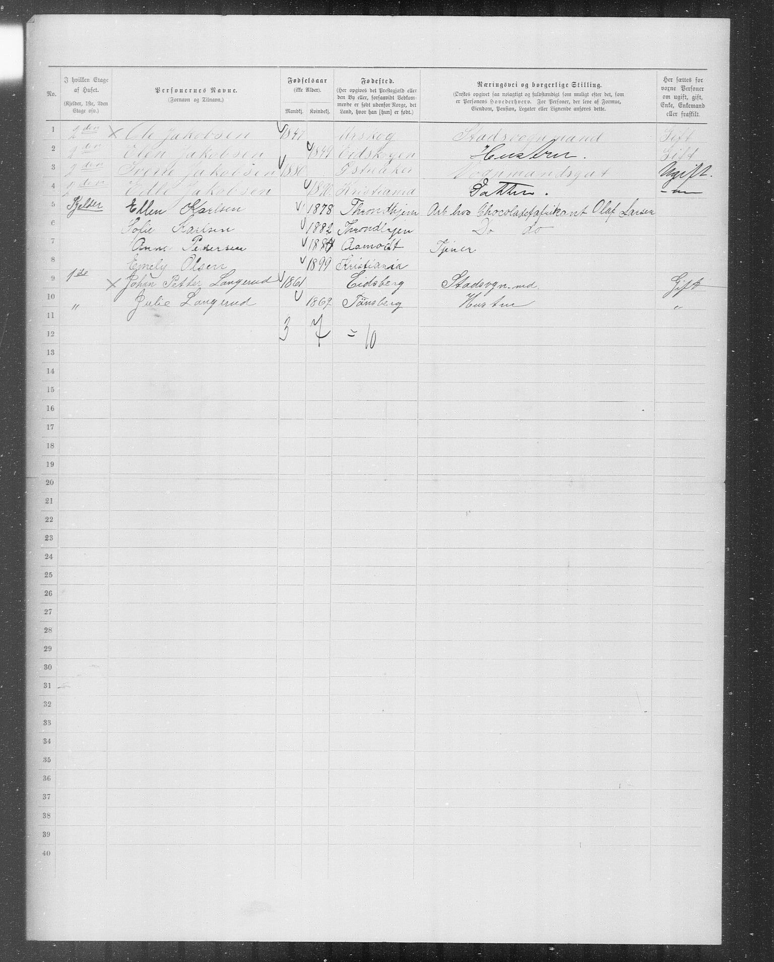 OBA, Kommunal folketelling 31.12.1899 for Kristiania kjøpstad, 1899, s. 10919