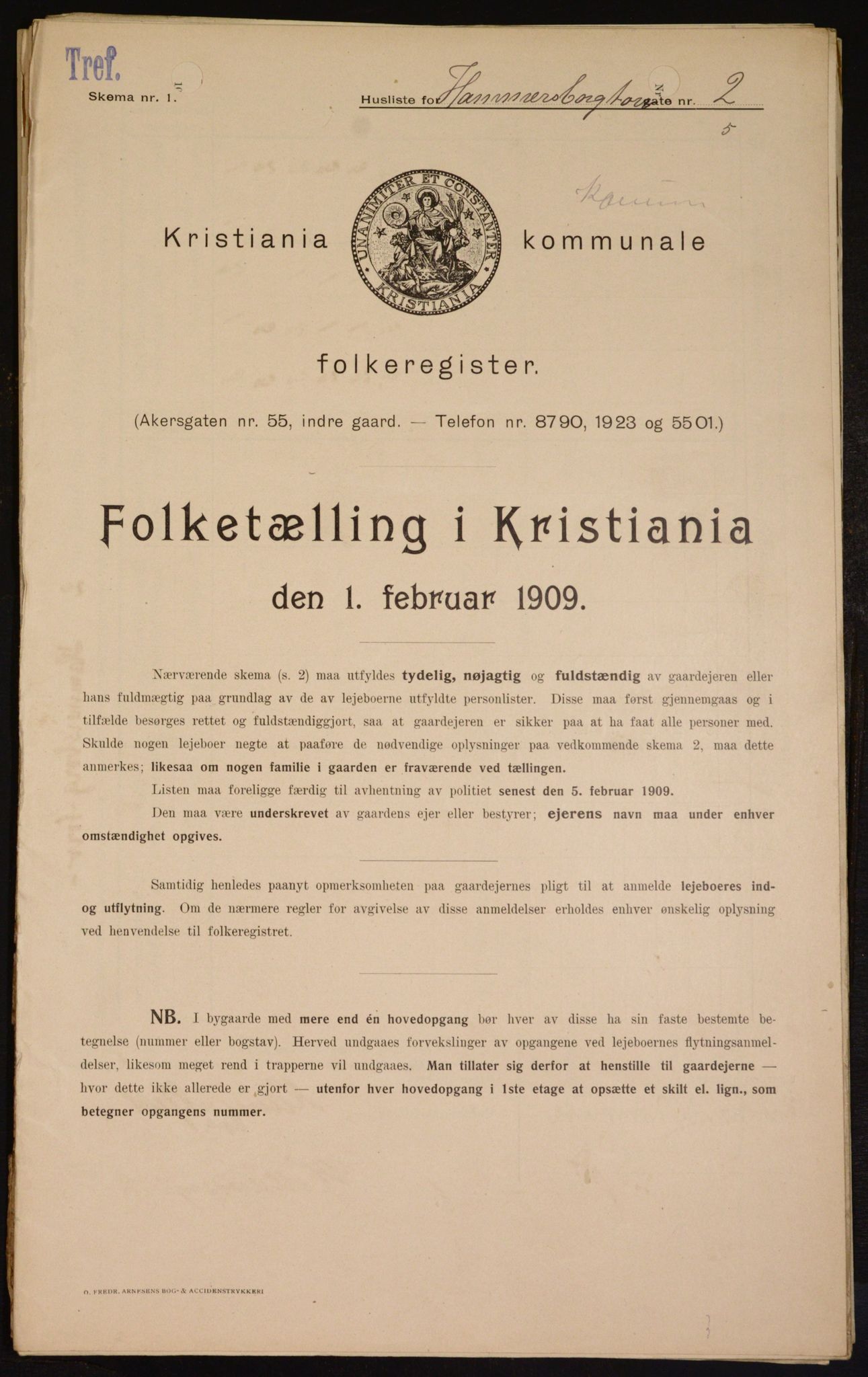 OBA, Kommunal folketelling 1.2.1909 for Kristiania kjøpstad, 1909, s. 31154