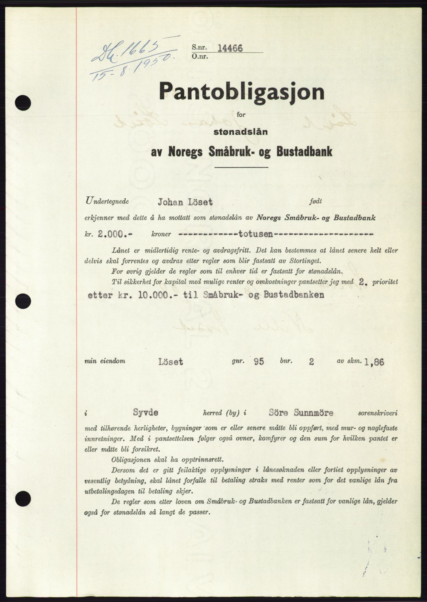 Søre Sunnmøre sorenskriveri, SAT/A-4122/1/2/2C/L0119: Pantebok nr. 7B, 1950-1951, Dagboknr: 1665/1950