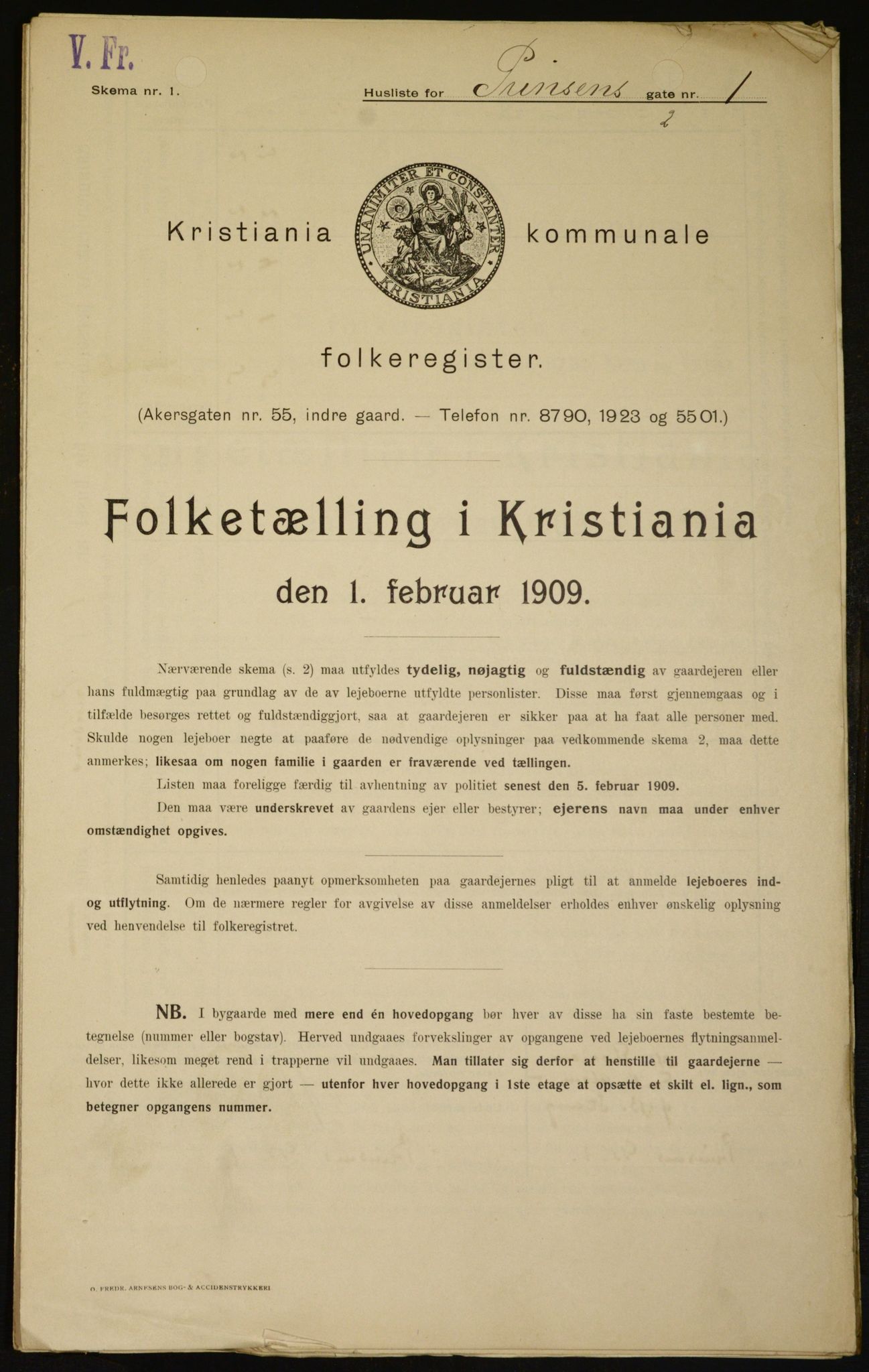 OBA, Kommunal folketelling 1.2.1909 for Kristiania kjøpstad, 1909, s. 73490