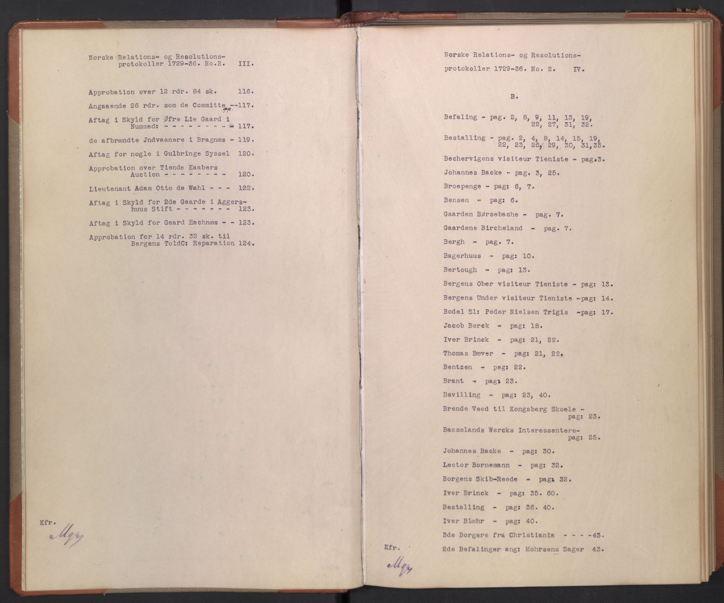 Avskriftsamlingen, AV/RA-EA-4022/F/Fb/L0116: Registratur over norske Relasjons- og resolusjonsprotokoller, 1729-1736, s. 6