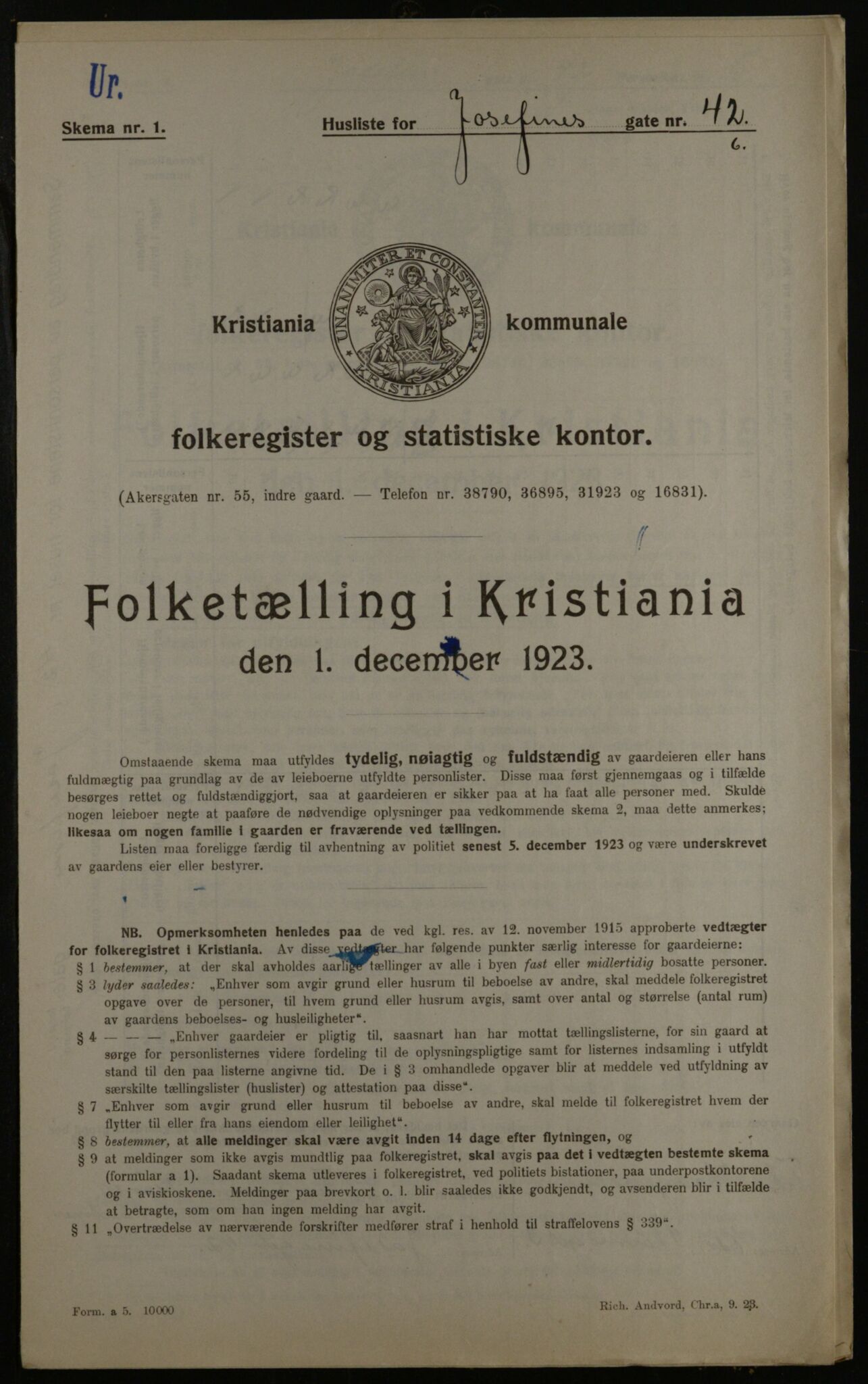 OBA, Kommunal folketelling 1.12.1923 for Kristiania, 1923, s. 53464