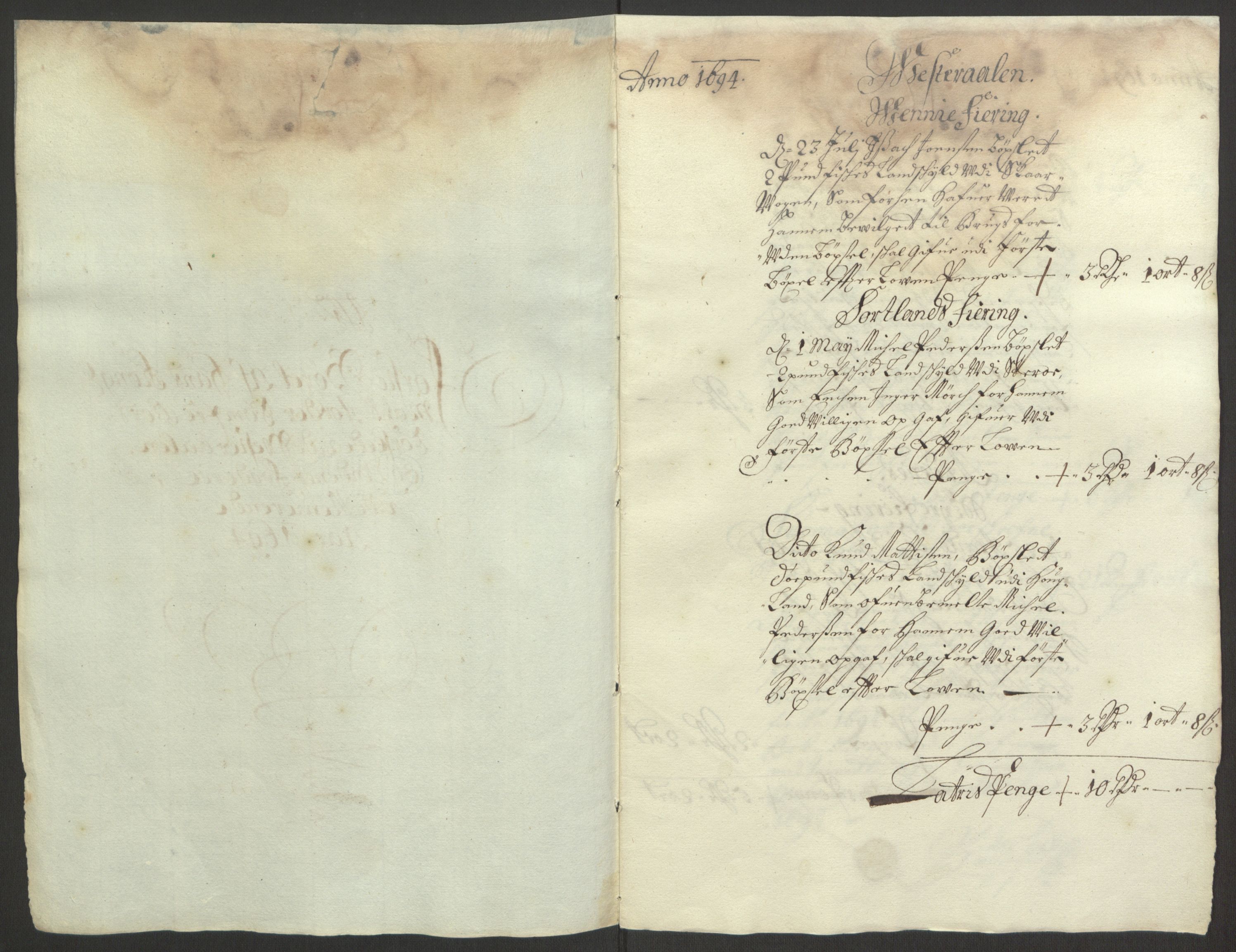 Rentekammeret inntil 1814, Reviderte regnskaper, Fogderegnskap, RA/EA-4092/R67/L4677: Fogderegnskap Vesterålen, Andenes og Lofoten, 1694-1695, s. 142