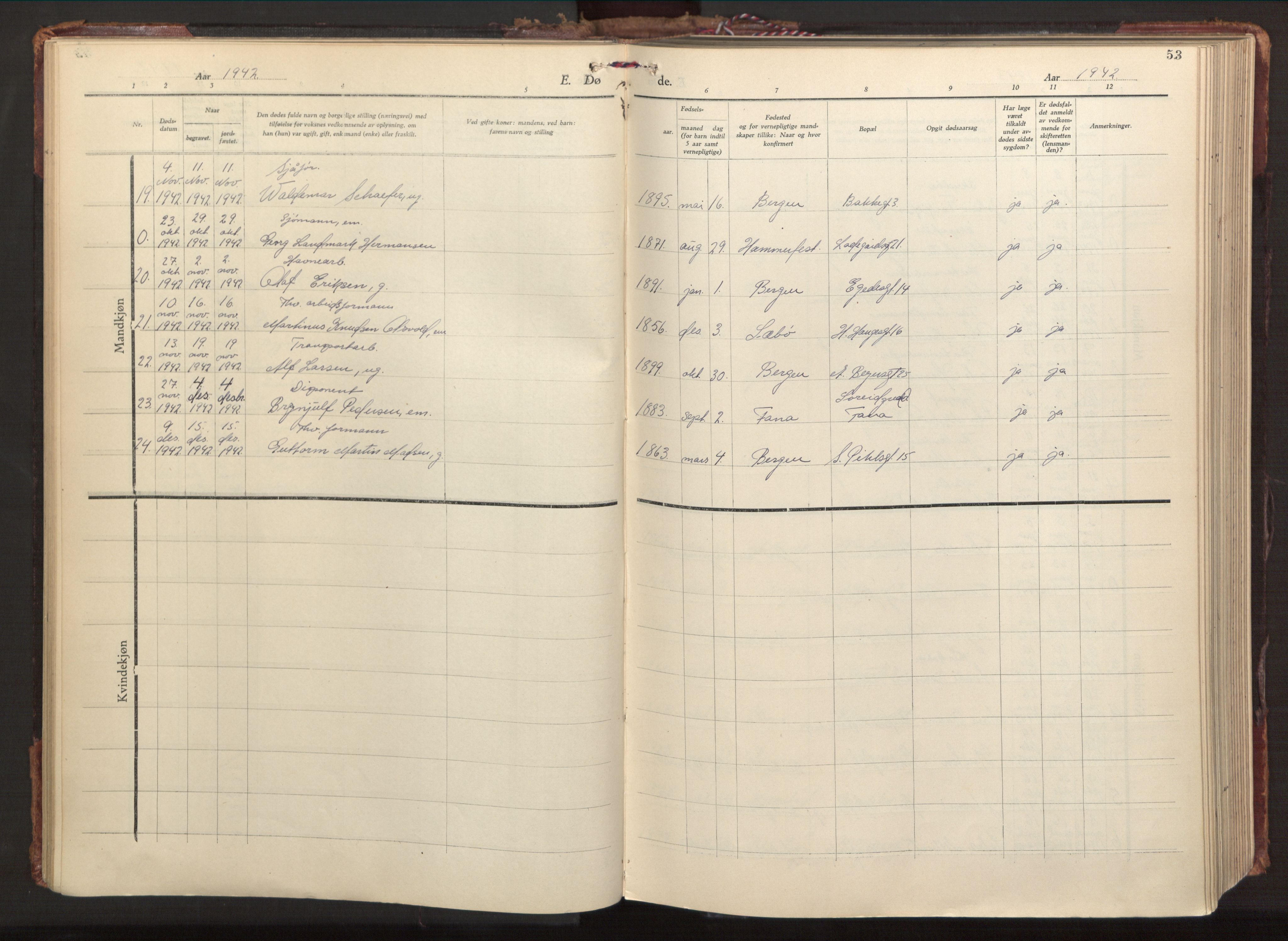 St. Olavs Sokneprestembete, AV/SAB-A-78101/H/Haa: Ministerialbok nr. D 1, 1928-1981, s. 53