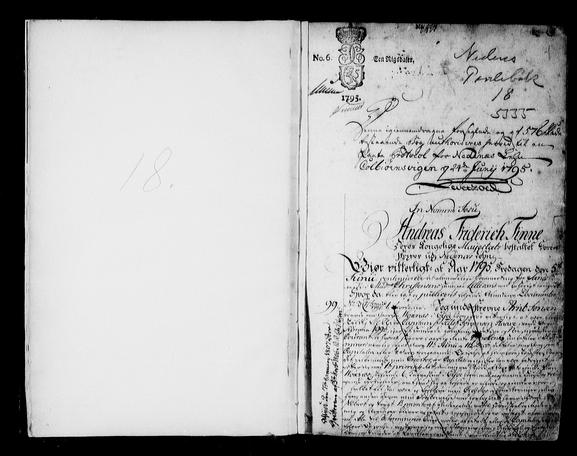 Nedenes sorenskriveri før 1824, SAK/1221-0007/G/Gb/L0018: Pantebok nr. 18, 1795-1799, s. 1