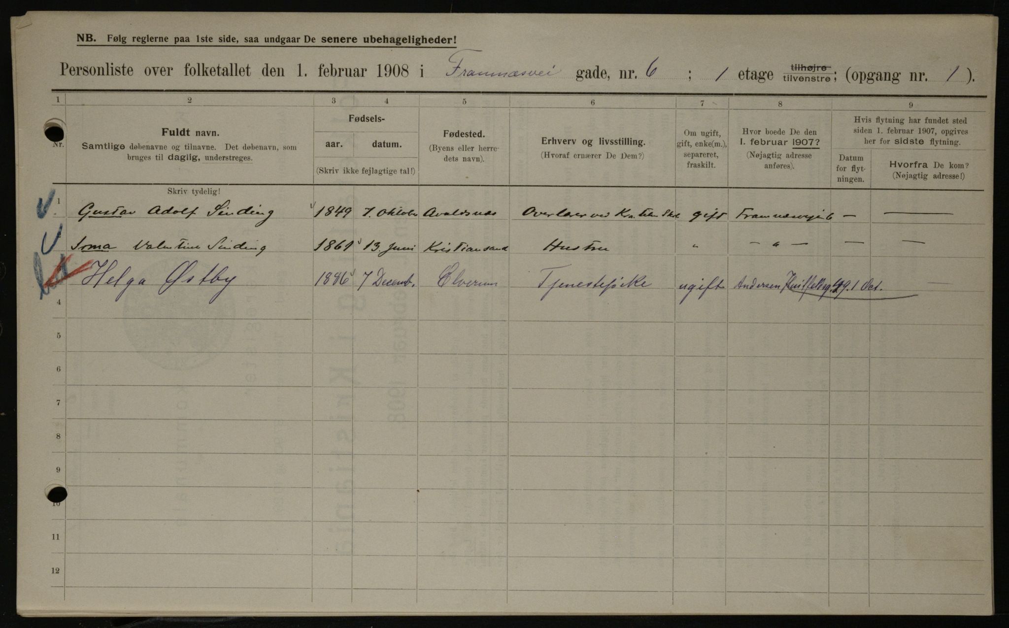 OBA, Kommunal folketelling 1.2.1908 for Kristiania kjøpstad, 1908, s. 22990