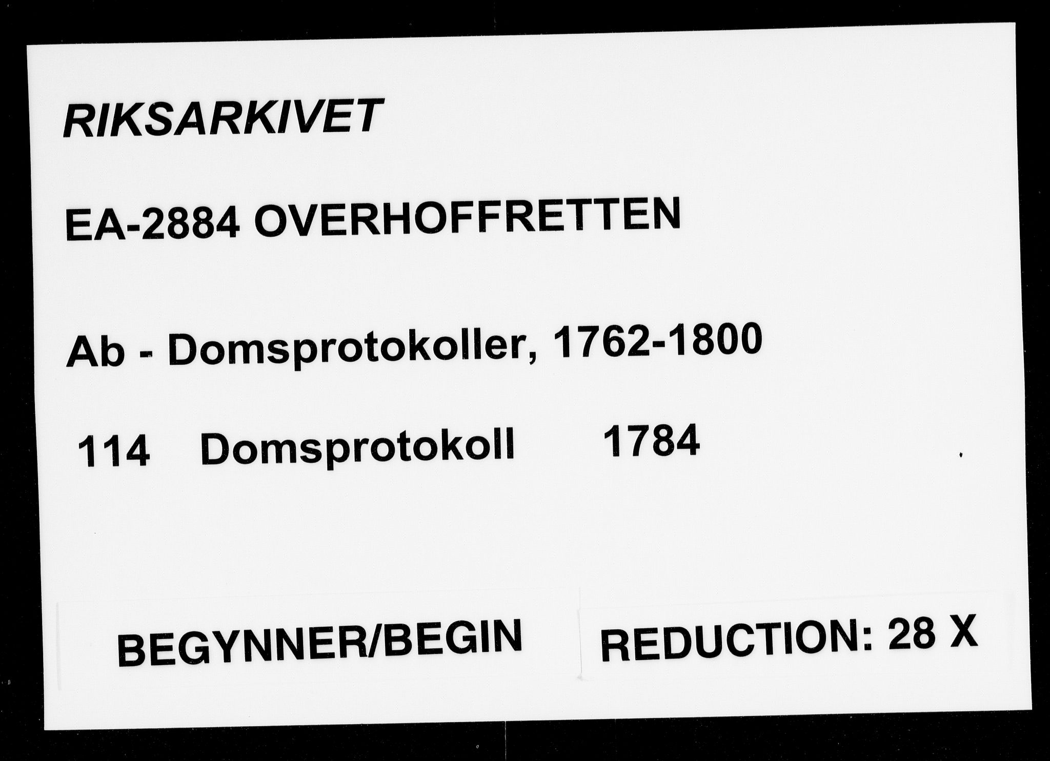 Overhoffretten 1667-1797, RA/EA-2884/Ab/L0114: Domsprotokoll, 1784