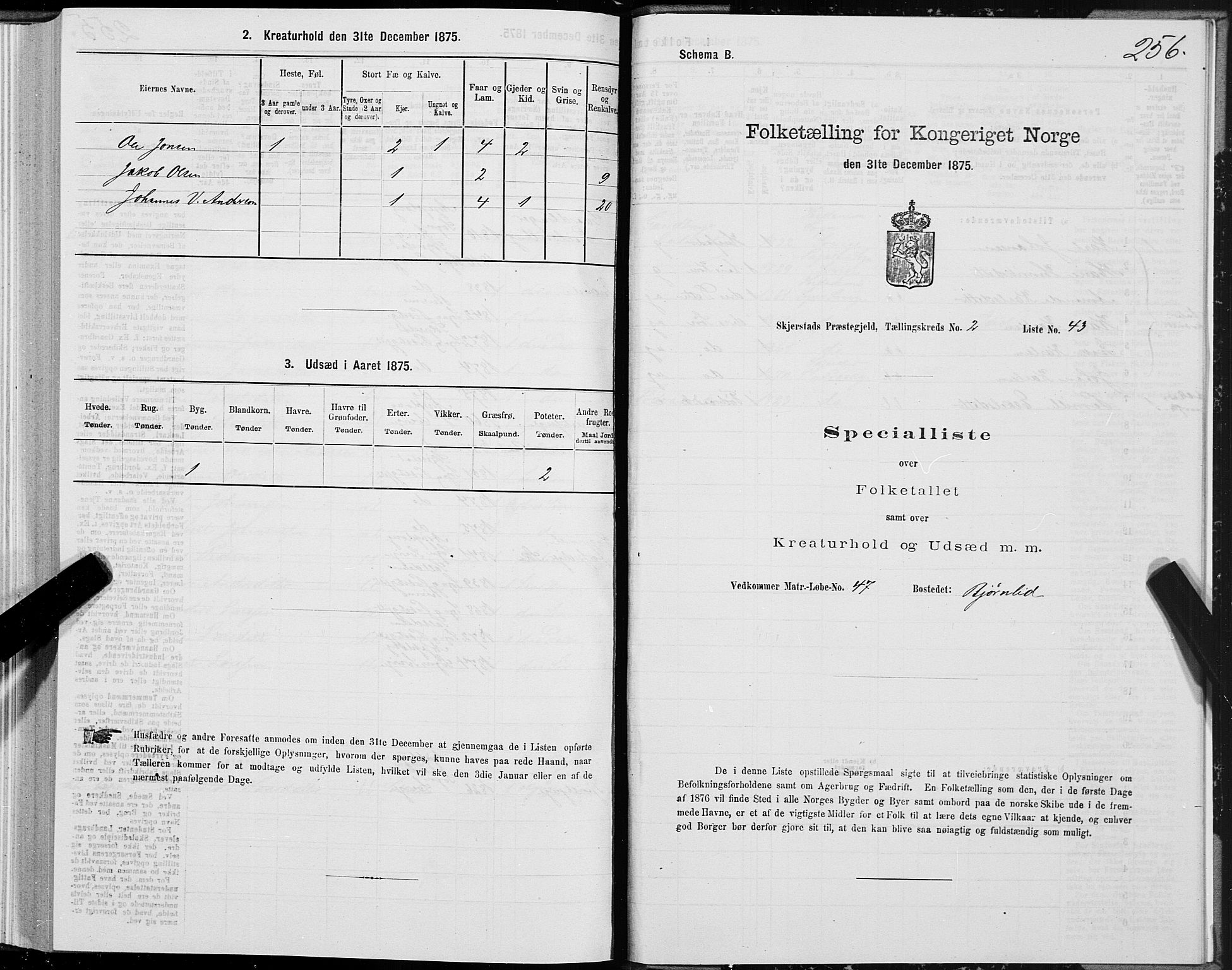 SAT, Folketelling 1875 for 1842P Skjerstad prestegjeld, 1875, s. 1256