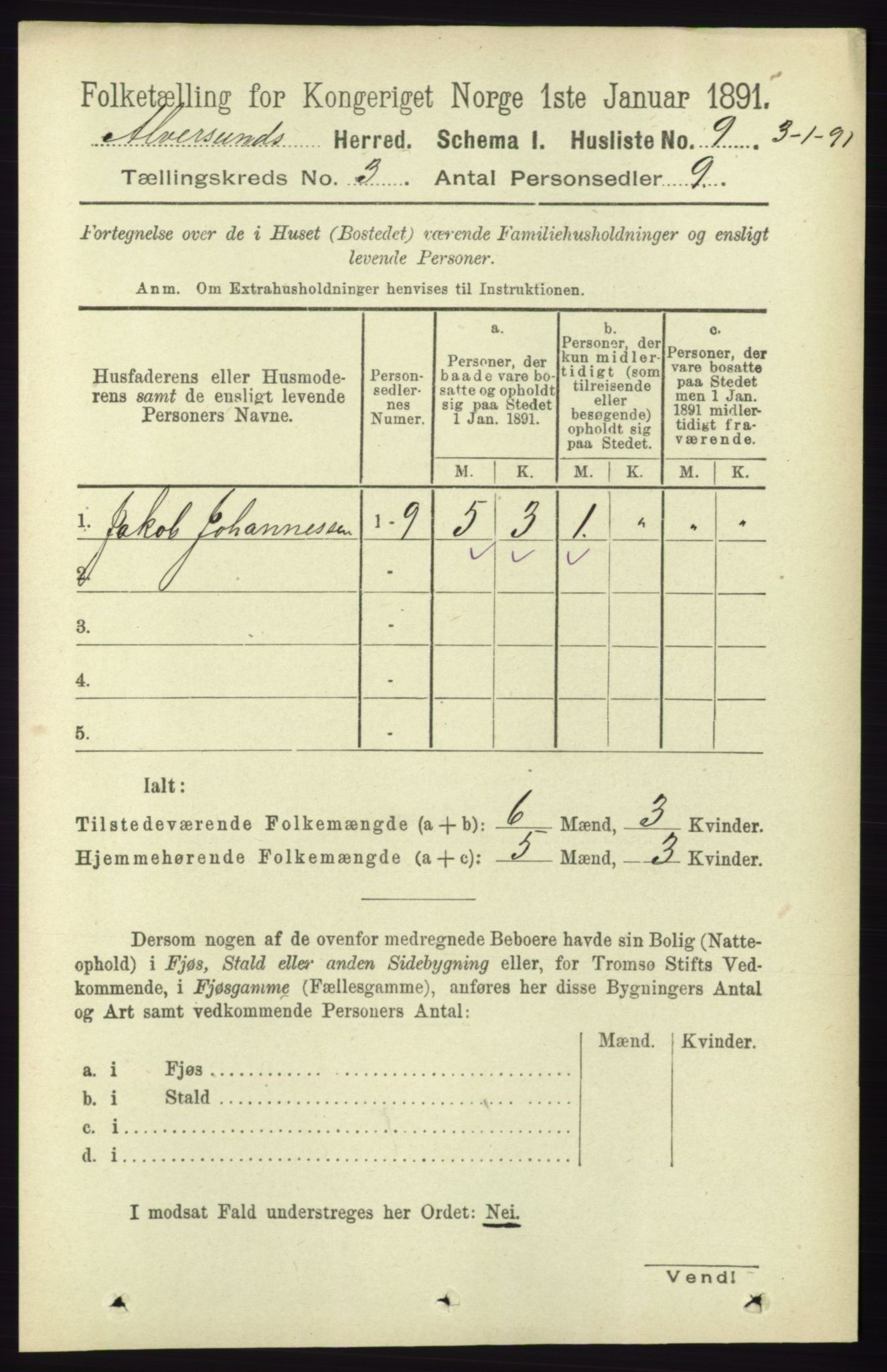 RA, Folketelling 1891 for 1257 Alversund herred, 1891, s. 953