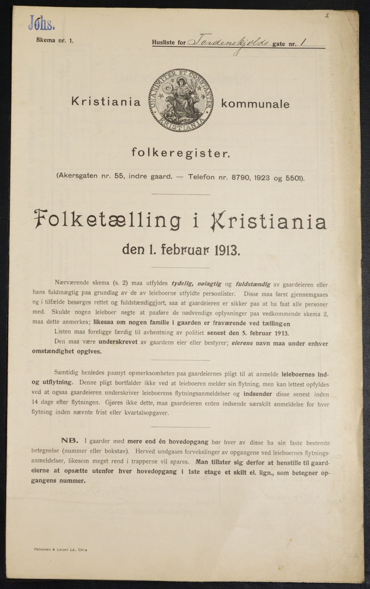OBA, Kommunal folketelling 1.2.1913 for Kristiania, 1913, s. 113705