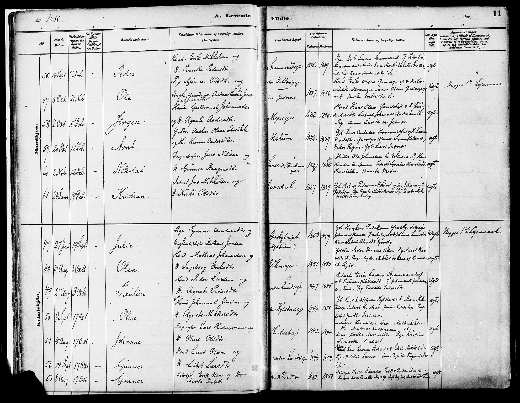 Vang prestekontor, Hedmark, AV/SAH-PREST-008/H/Ha/Haa/L0018A: Ministerialbok nr. 18A, 1880-1906, s. 11