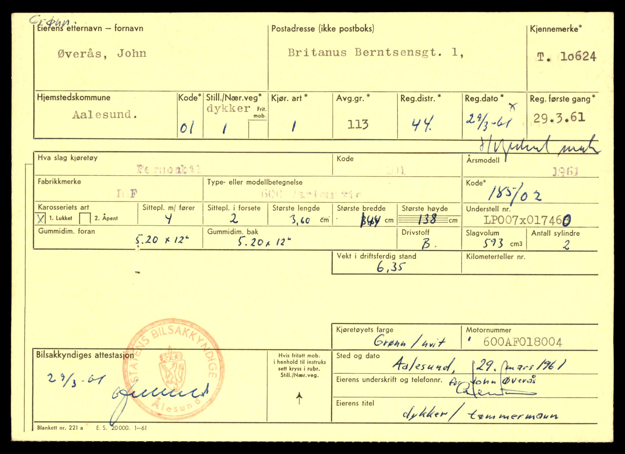 Møre og Romsdal vegkontor - Ålesund trafikkstasjon, AV/SAT-A-4099/F/Fe/L0022: Registreringskort for kjøretøy T 10584 - T 10694, 1927-1998, s. 1285