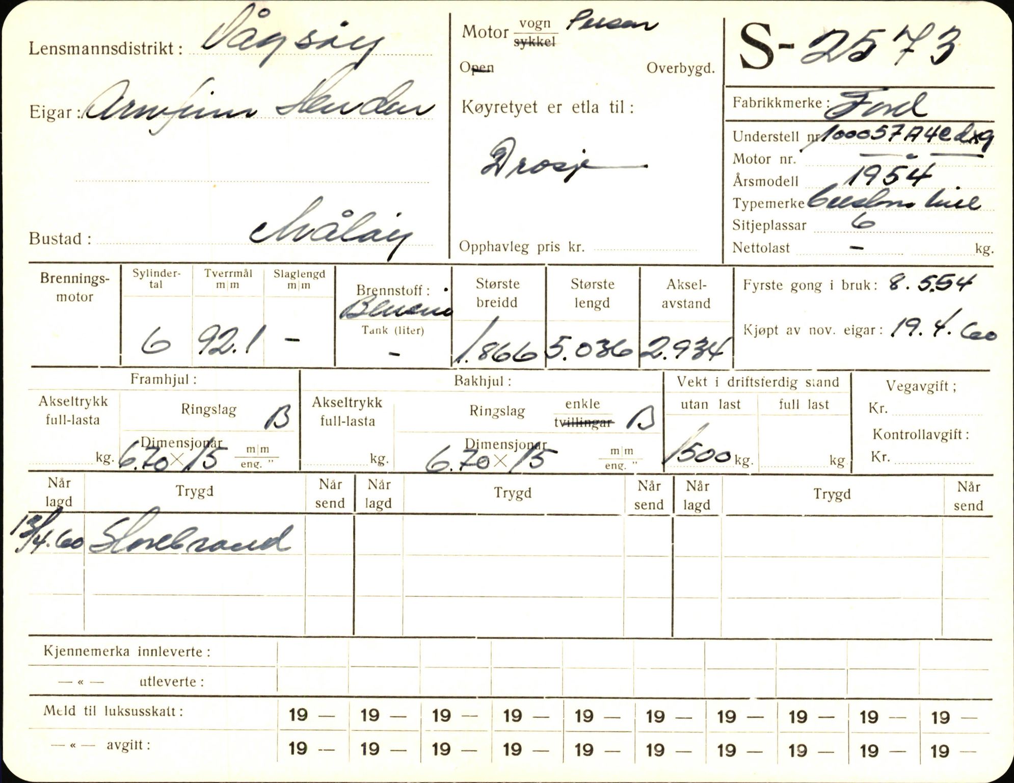 Statens vegvesen, Sogn og Fjordane vegkontor, AV/SAB-A-5301/4/F/L0004: Registerkort utmeldte Fjordane S2500-2700, S7200-7899, 1930-1961, s. 109