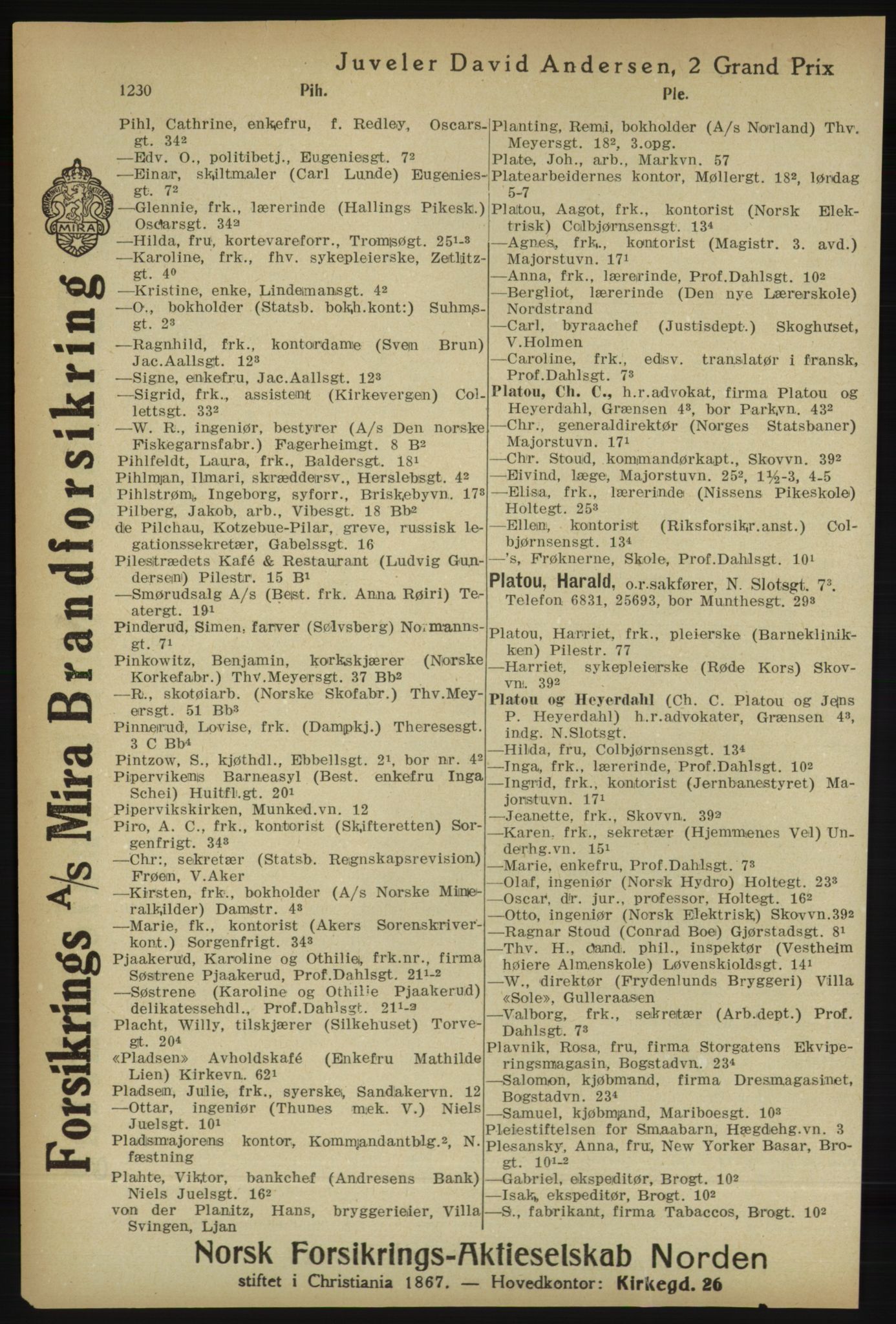 Kristiania/Oslo adressebok, PUBL/-, 1918, s. 1255