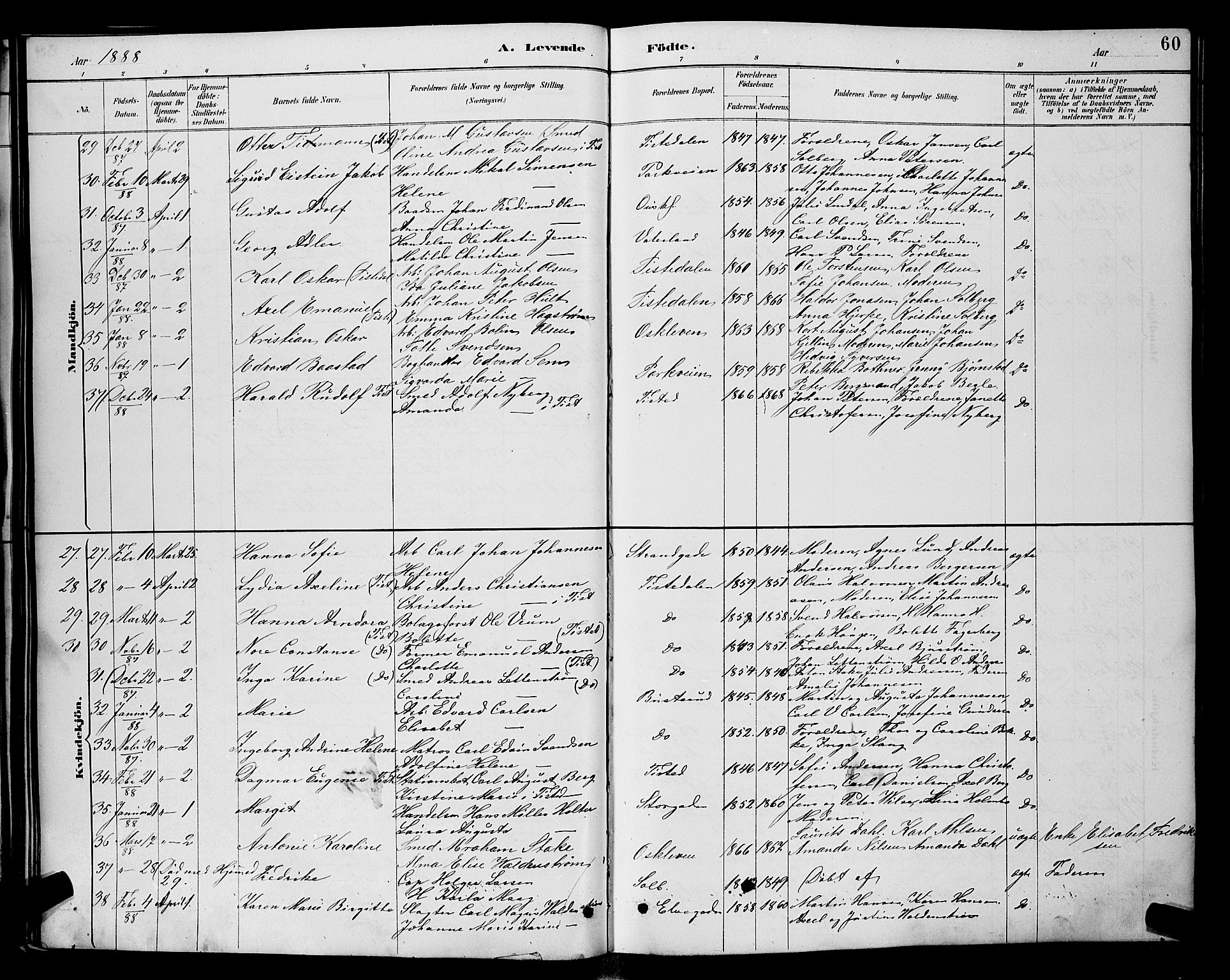 Halden prestekontor Kirkebøker, AV/SAO-A-10909/G/Ga/L0008: Klokkerbok nr. 8, 1885-1899, s. 60