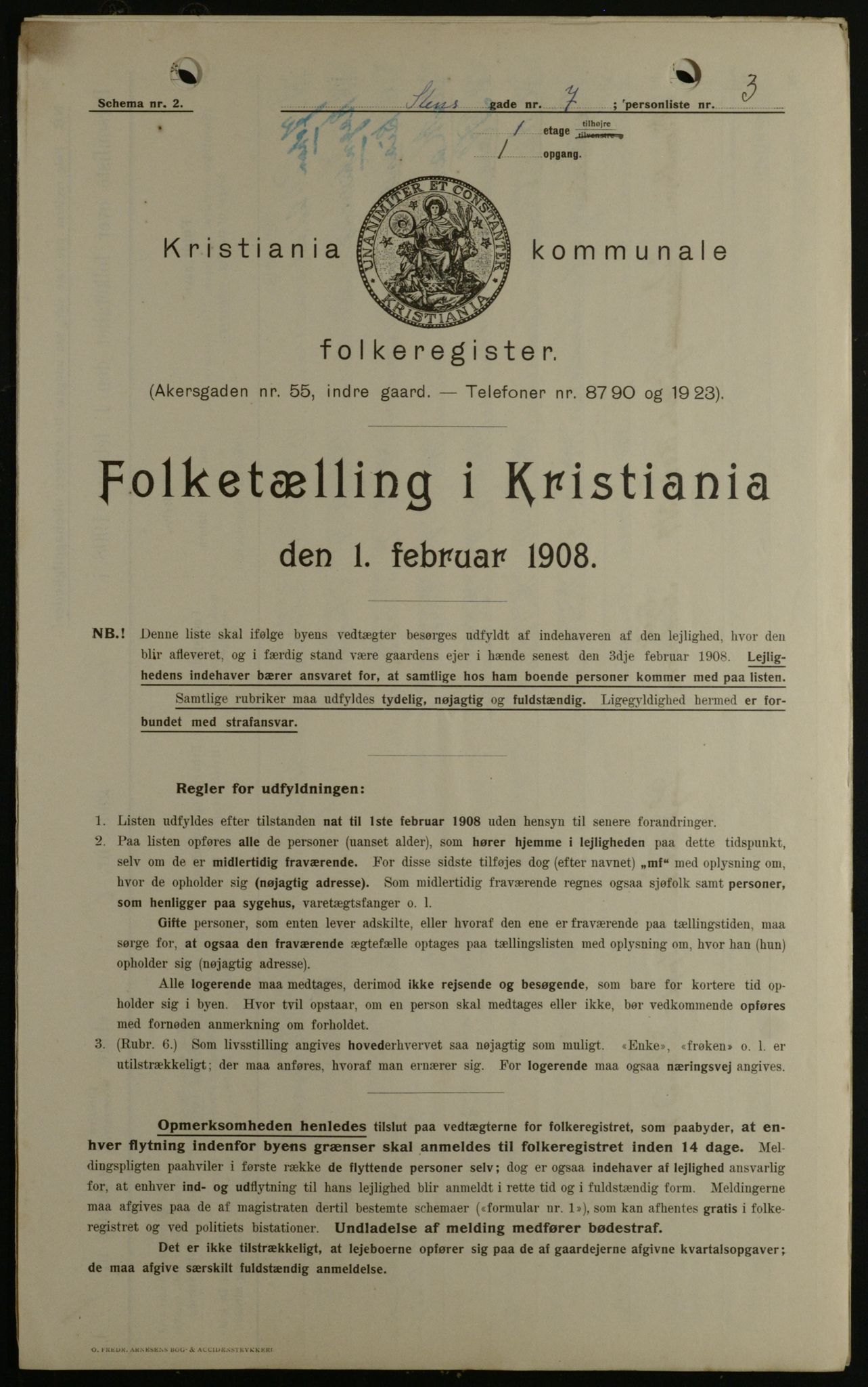 OBA, Kommunal folketelling 1.2.1908 for Kristiania kjøpstad, 1908, s. 91610