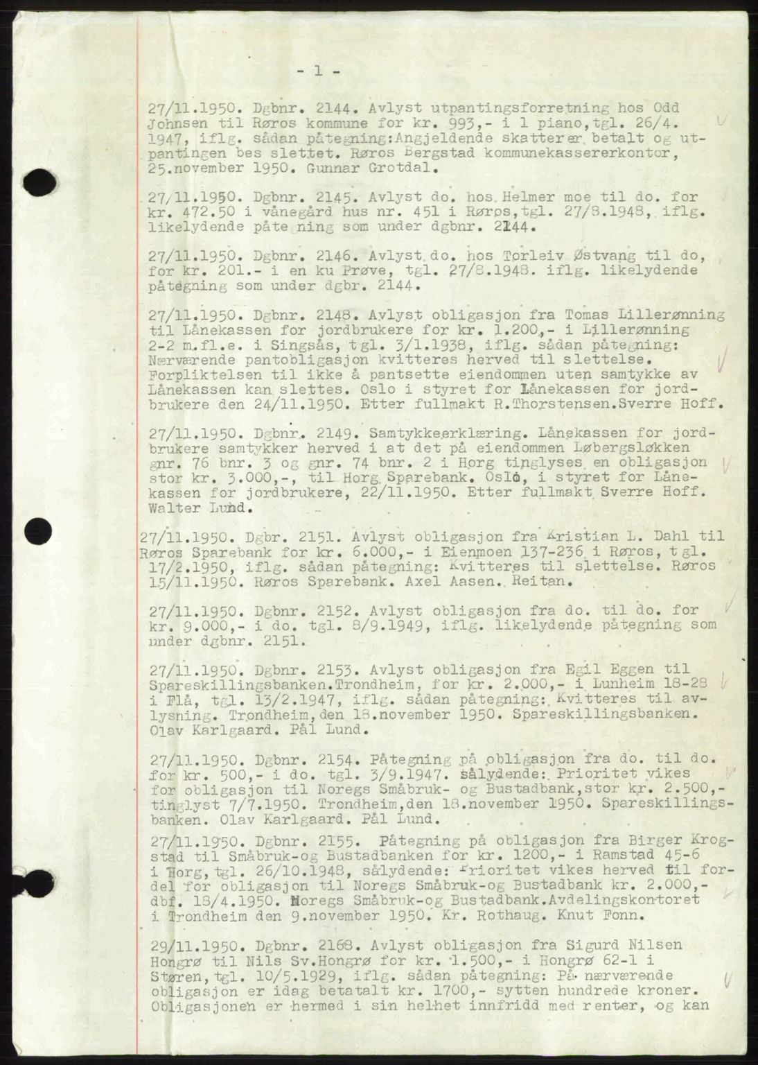 Gauldal sorenskriveri, SAT/A-0014/1/2/2C: Pantebok nr. A11, 1950-1950, Dagboknr: 2144/1950