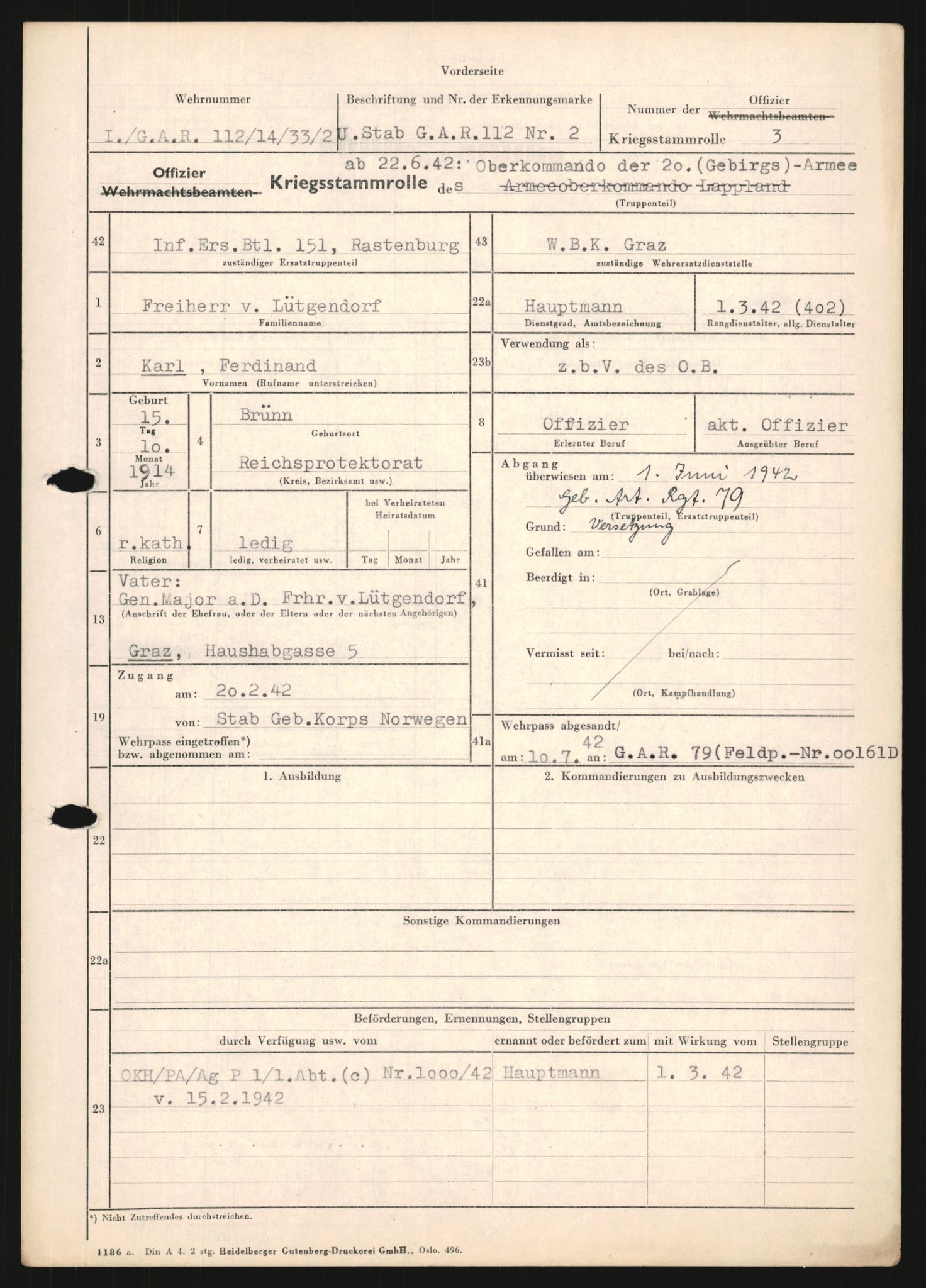 Forsvarets Overkommando. 2 kontor. Arkiv 11.4. Spredte tyske arkivsaker, AV/RA-RAFA-7031/D/Dar/Dara/L0018: Personalbøker, 1940-1945, s. 1049