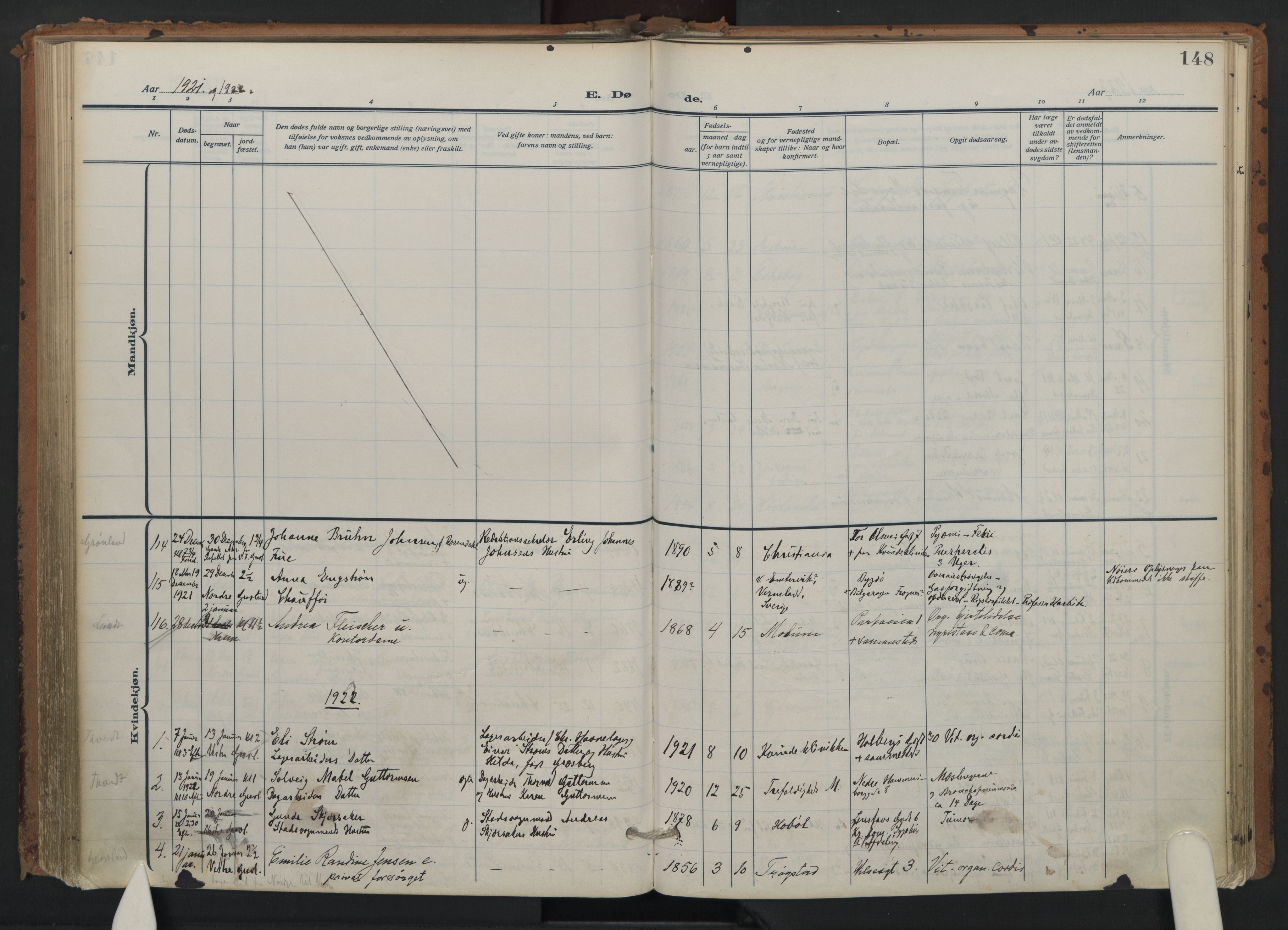 Trefoldighet prestekontor Kirkebøker, SAO/A-10882/F/Fd/L0005: Ministerialbok nr. IV 5, 1912-1929, s. 148