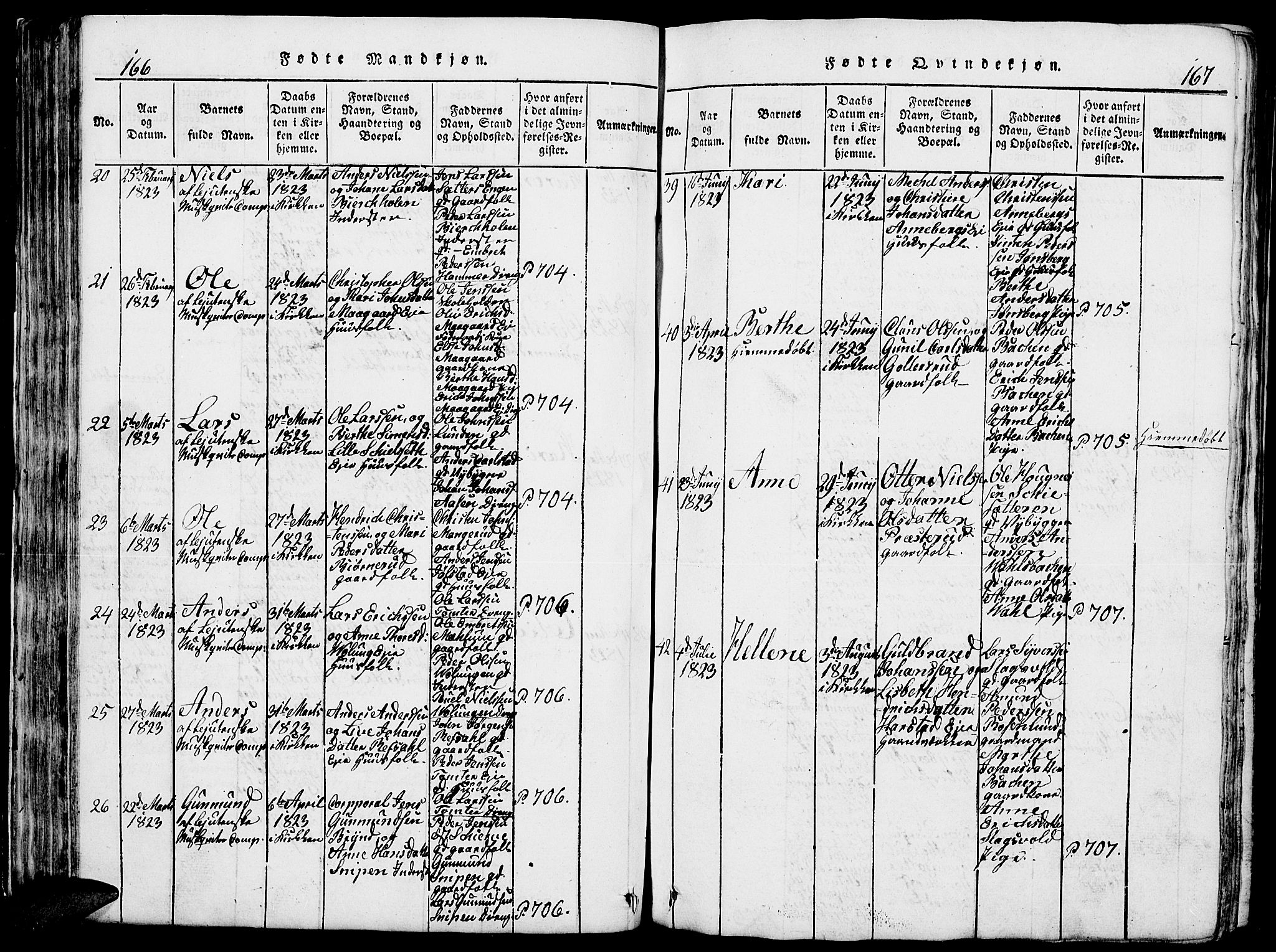 Romedal prestekontor, AV/SAH-PREST-004/L/L0005: Klokkerbok nr. 5, 1814-1829, s. 166-167