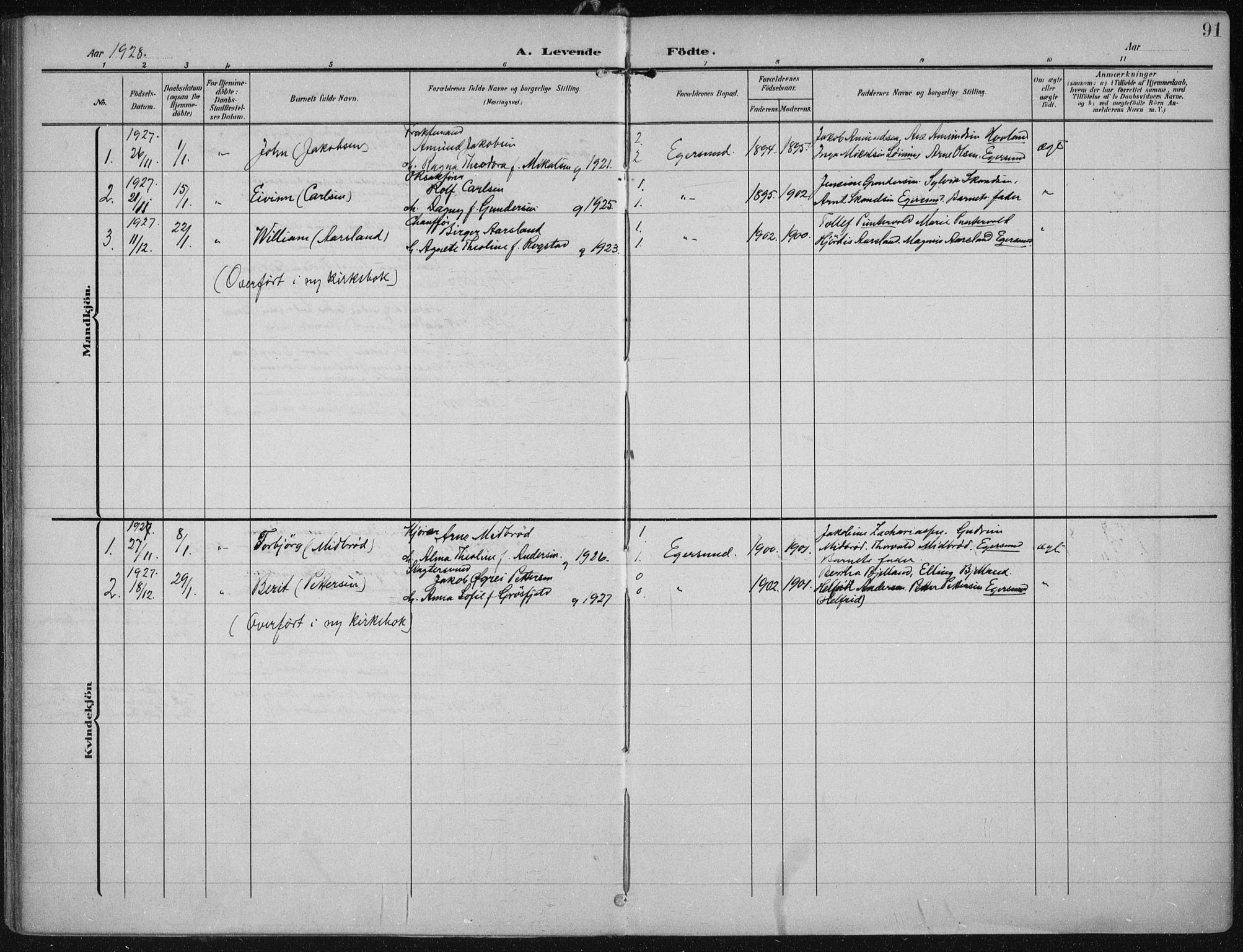 Eigersund sokneprestkontor, AV/SAST-A-101807/S08/L0022: Ministerialbok nr. A 21, 1905-1928, s. 91