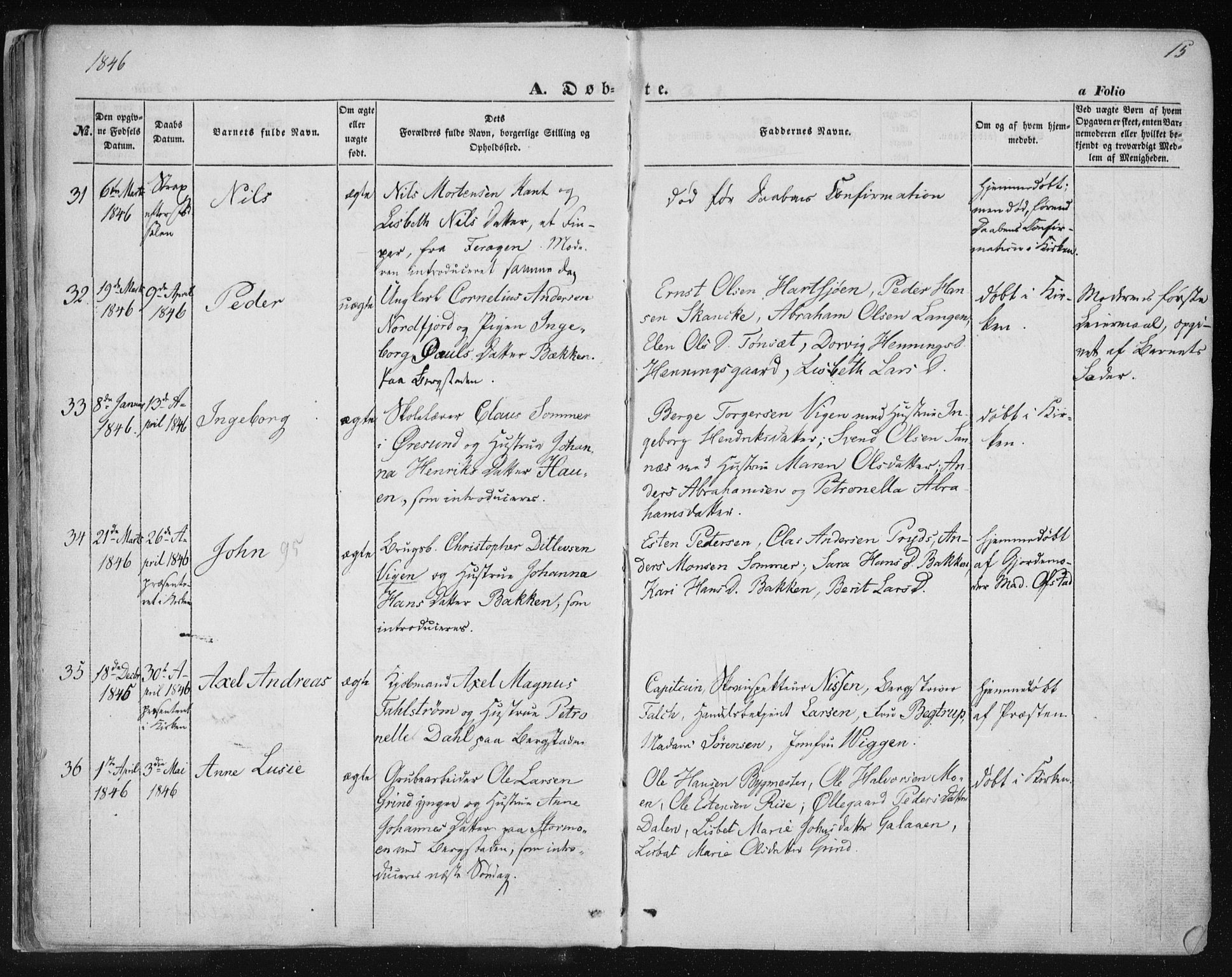 Ministerialprotokoller, klokkerbøker og fødselsregistre - Sør-Trøndelag, SAT/A-1456/681/L0931: Ministerialbok nr. 681A09, 1845-1859, s. 15