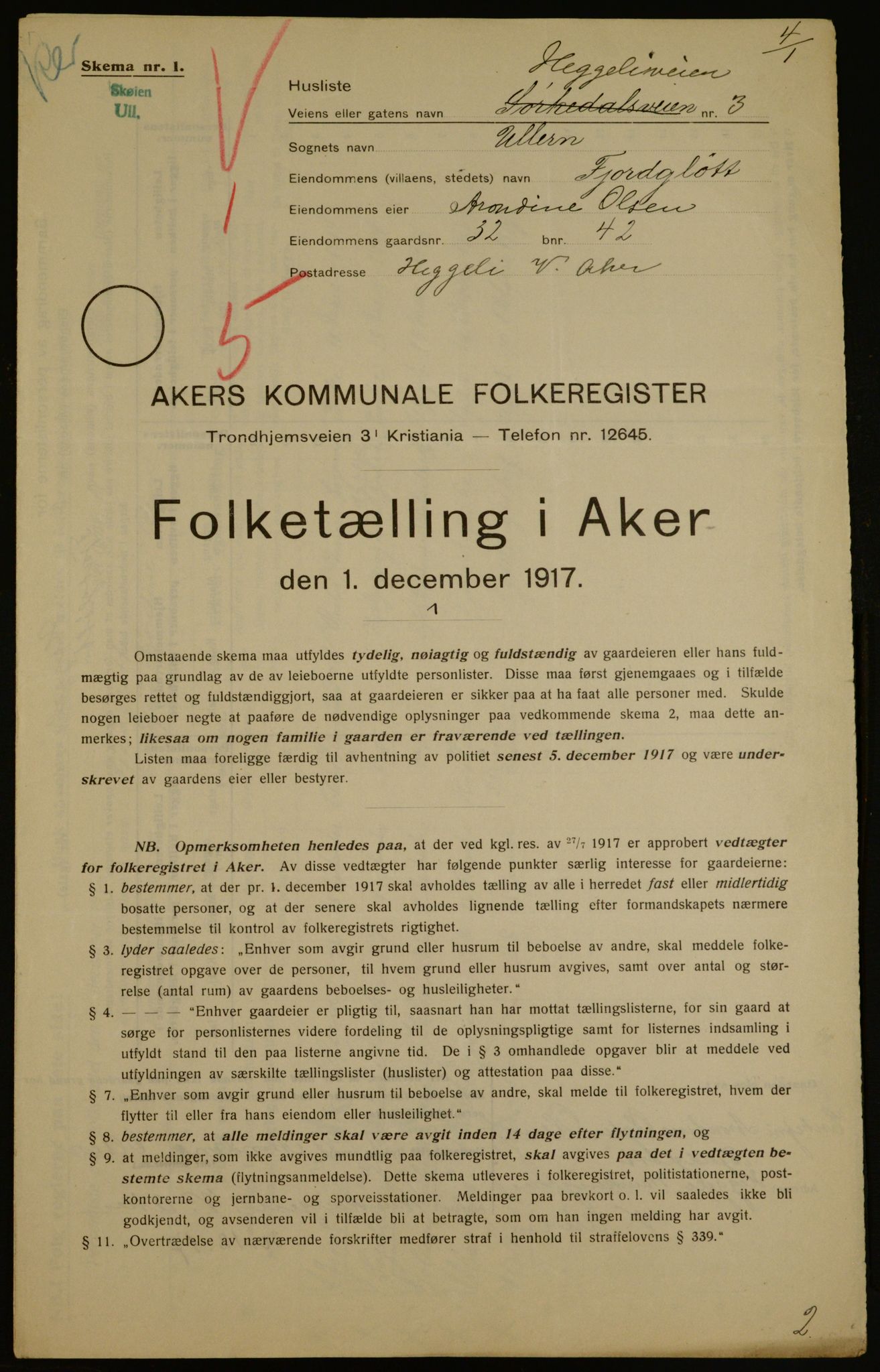 OBA, Kommunal folketelling 1.12.1917 for Aker, 1917, s. 19