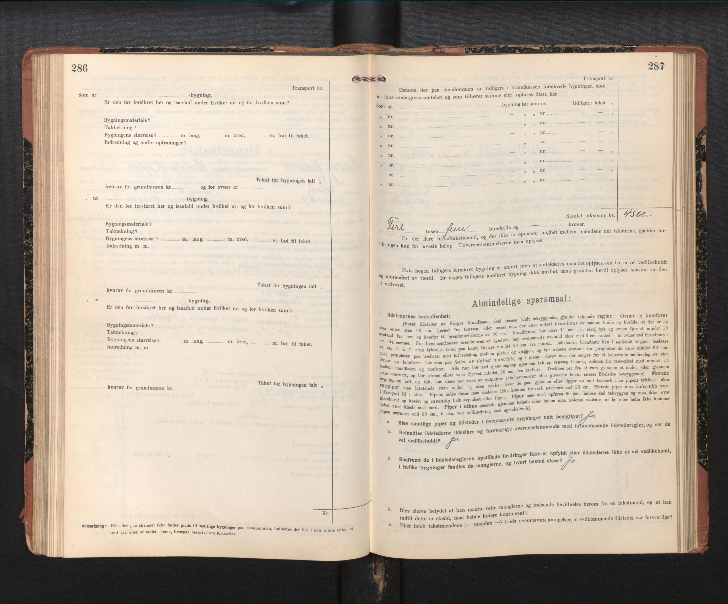 Lensmannen i Sund og Austevoll, AV/SAB-A-35201/0012/L0004: Branntakstprotokoll, skjematakst, 1917-1949, s. 286-287