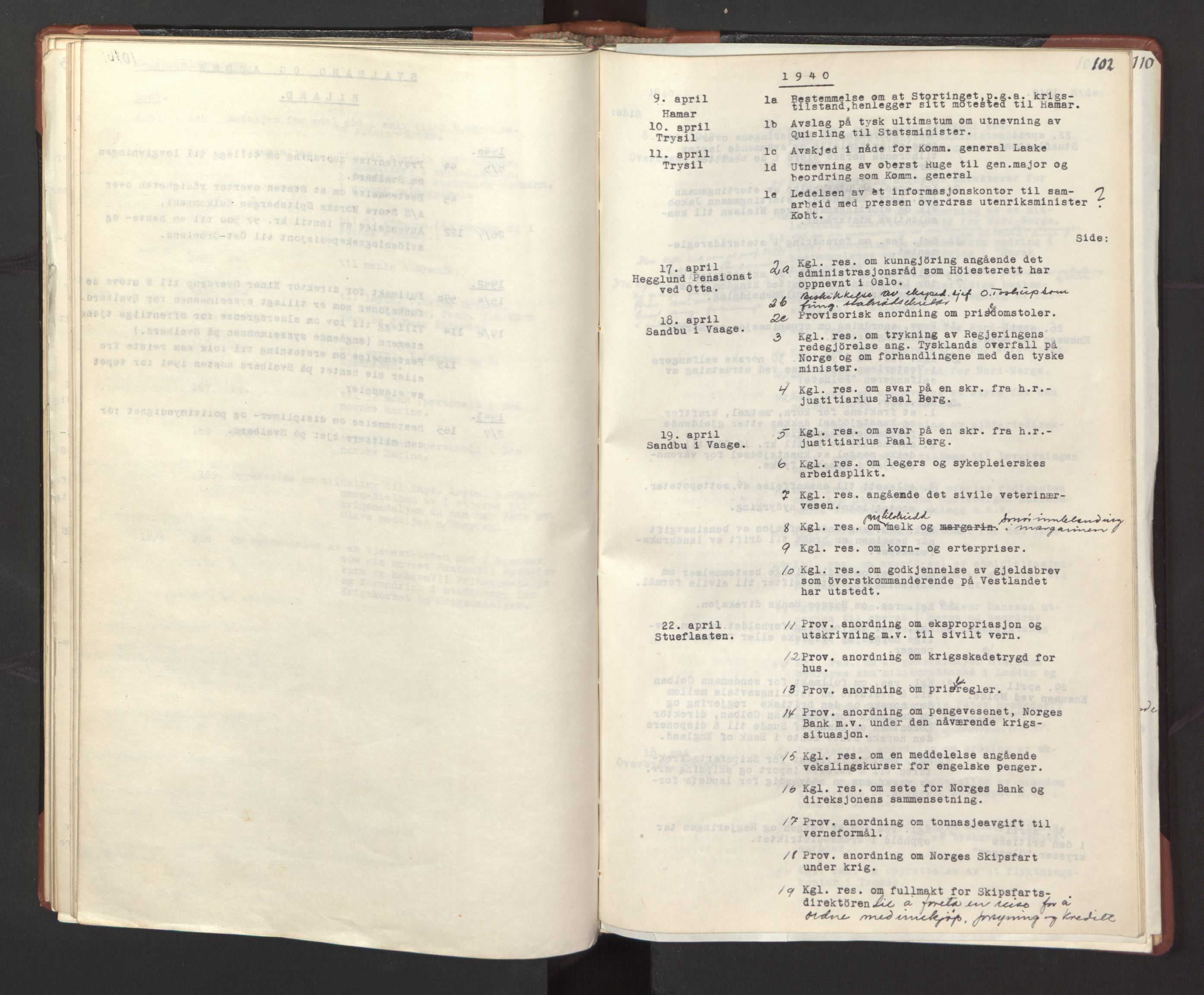 Statsrådssekretariatet, AV/RA-S-1001/A/Ac/L0127: Register 9/4-25/5, 1940-1945, s. 107