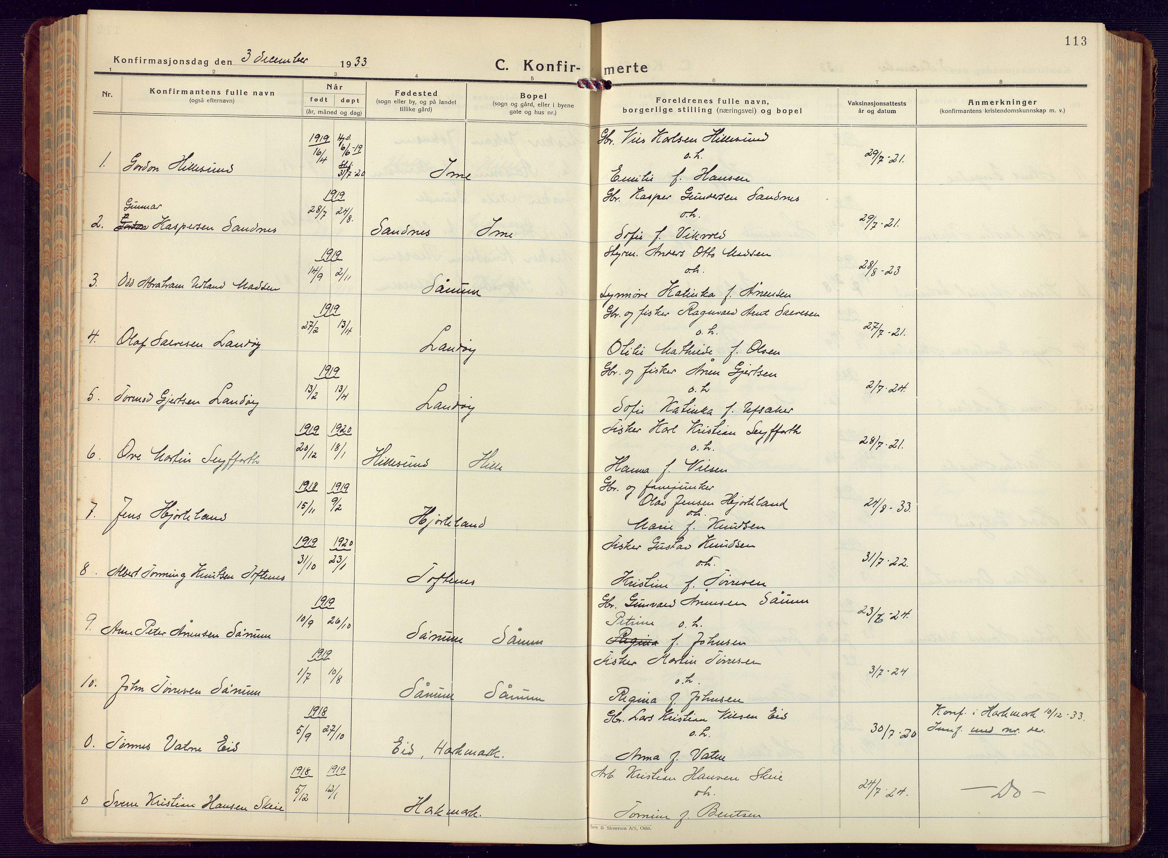 Mandal sokneprestkontor, AV/SAK-1111-0030/F/Fb/Fba/L0014: Klokkerbok nr. B 8, 1932-1952, s. 113